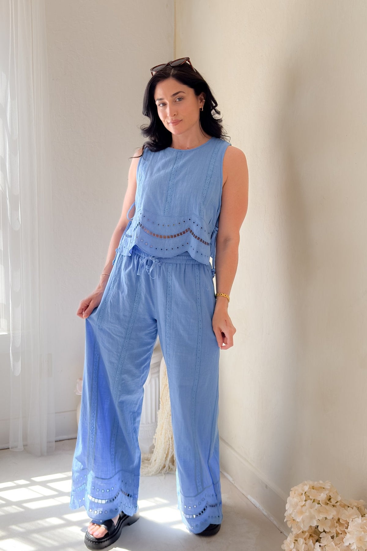 Blue Eyelet Sleeveless Top - Women's Shirts & Tops - Blooming Daily