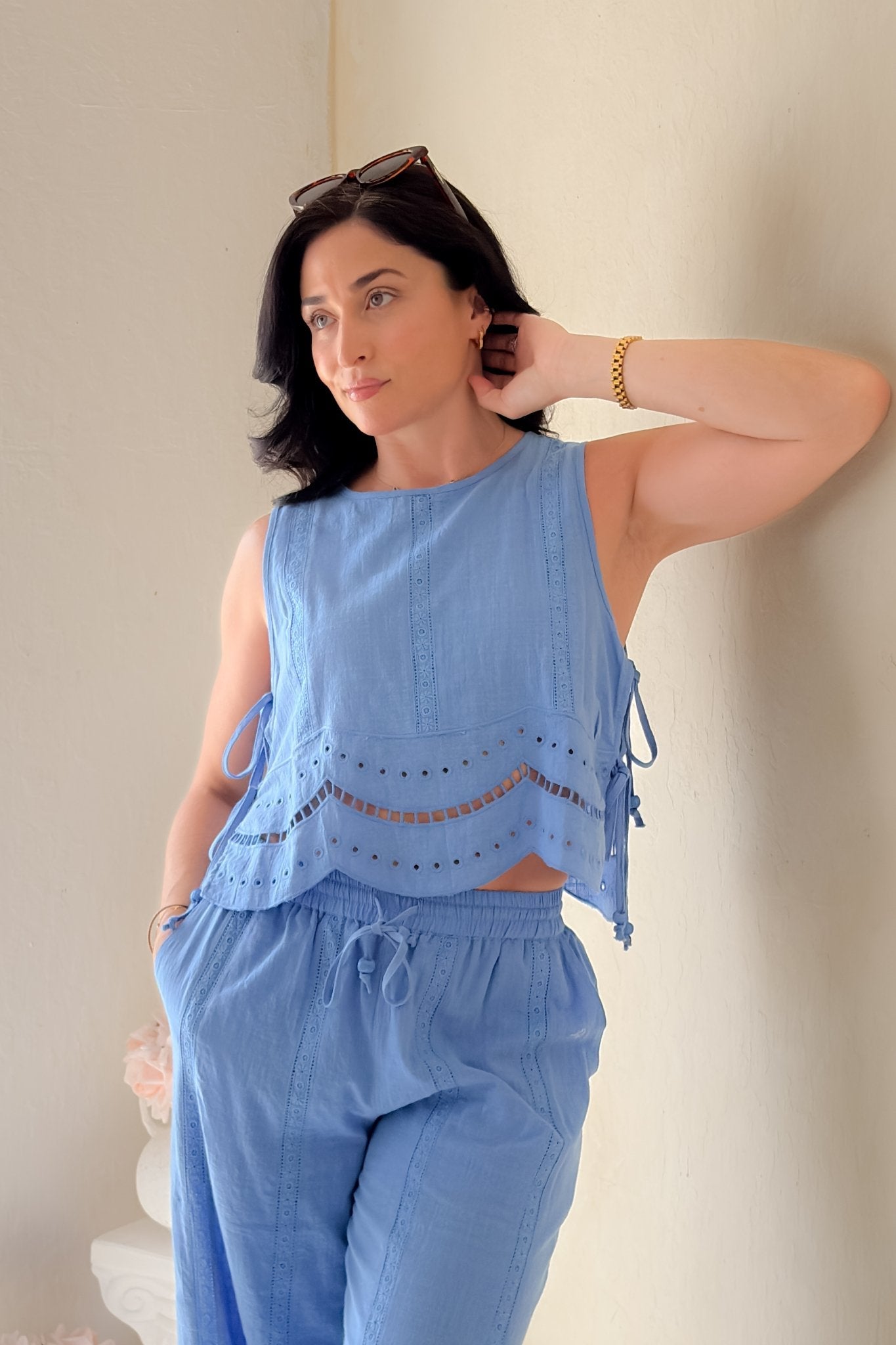 Blue Eyelet Sleeveless Top - Women's Shirts & Tops - Blooming Daily