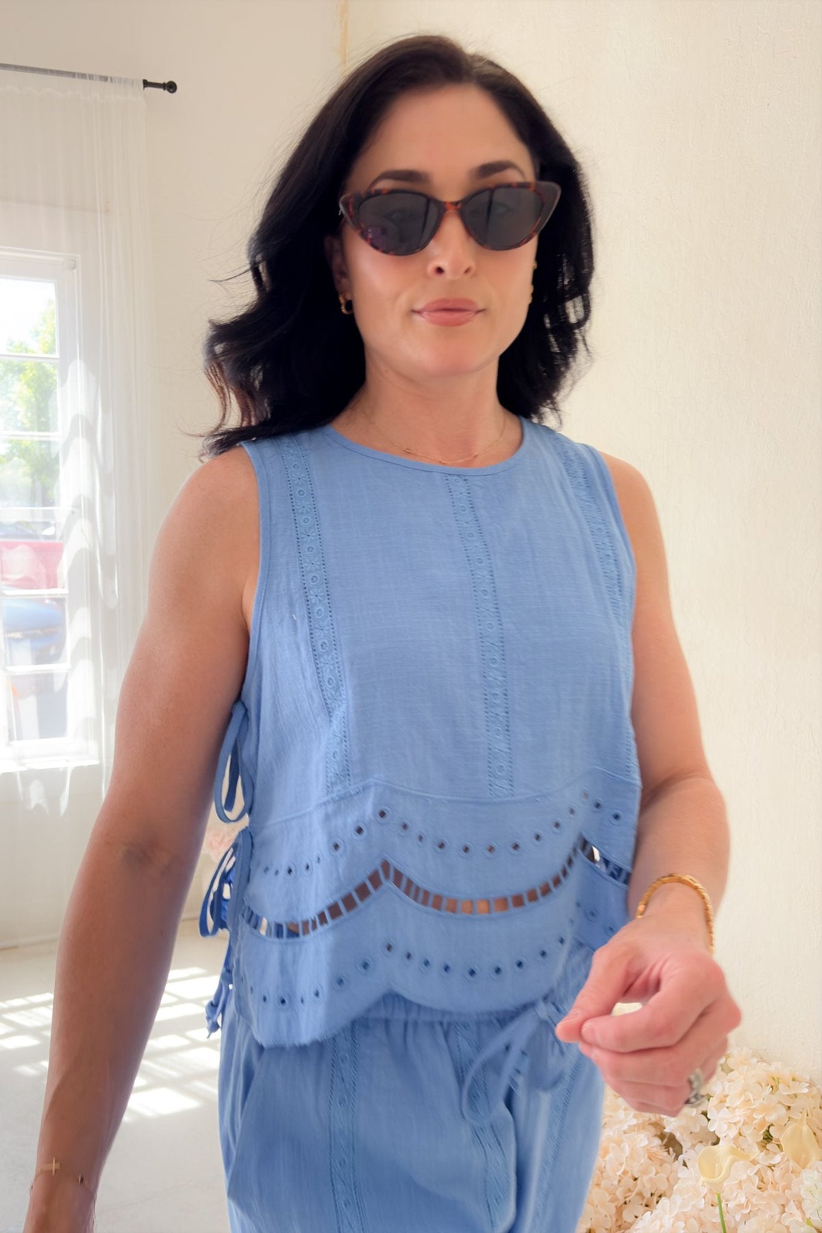 Blue Eyelet Sleeveless Top - Women's Shirts & Tops - Blooming Daily