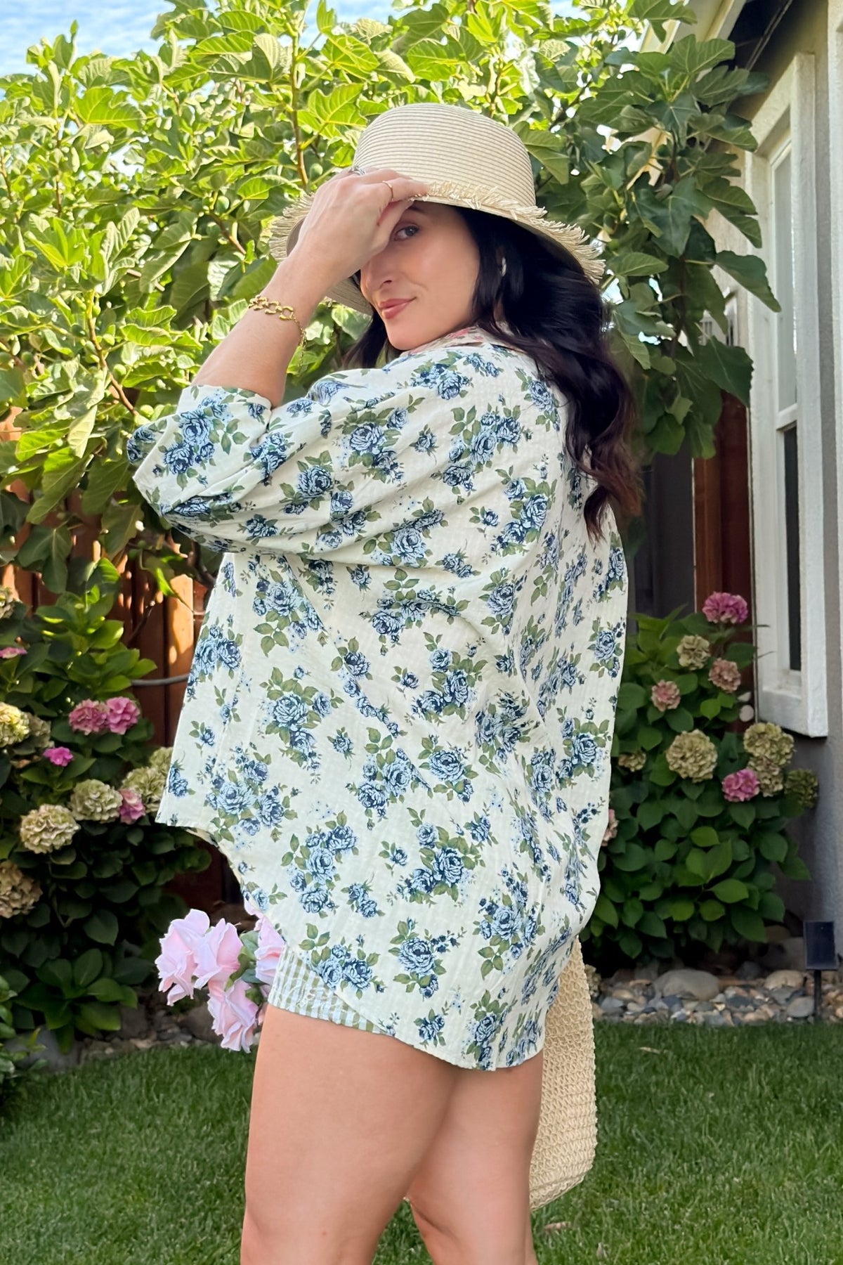 Blue Floral Button Down Shirt - Women's Shirts & Tops - Blooming Daily