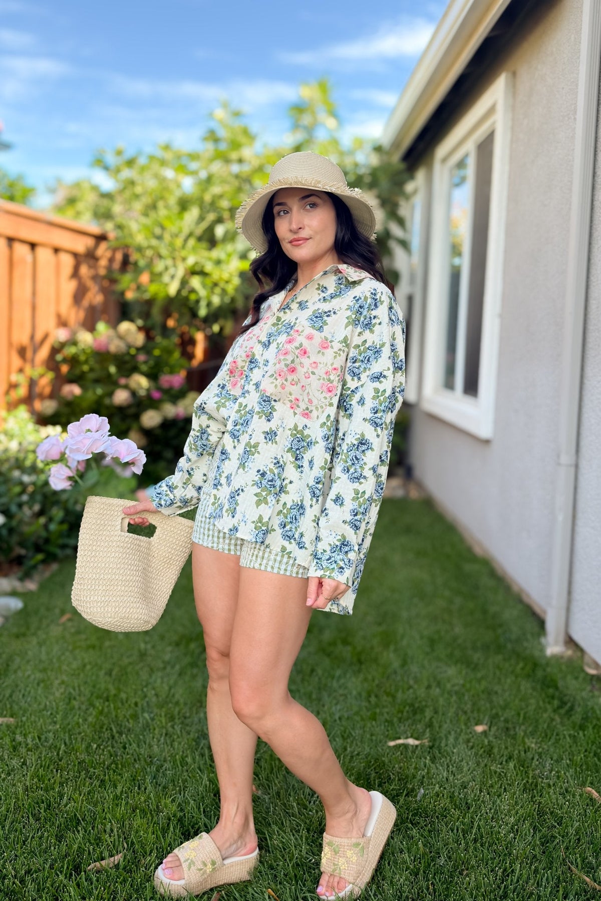 Blue Floral Button Down Shirt - Women's Shirts & Tops - Blooming Daily