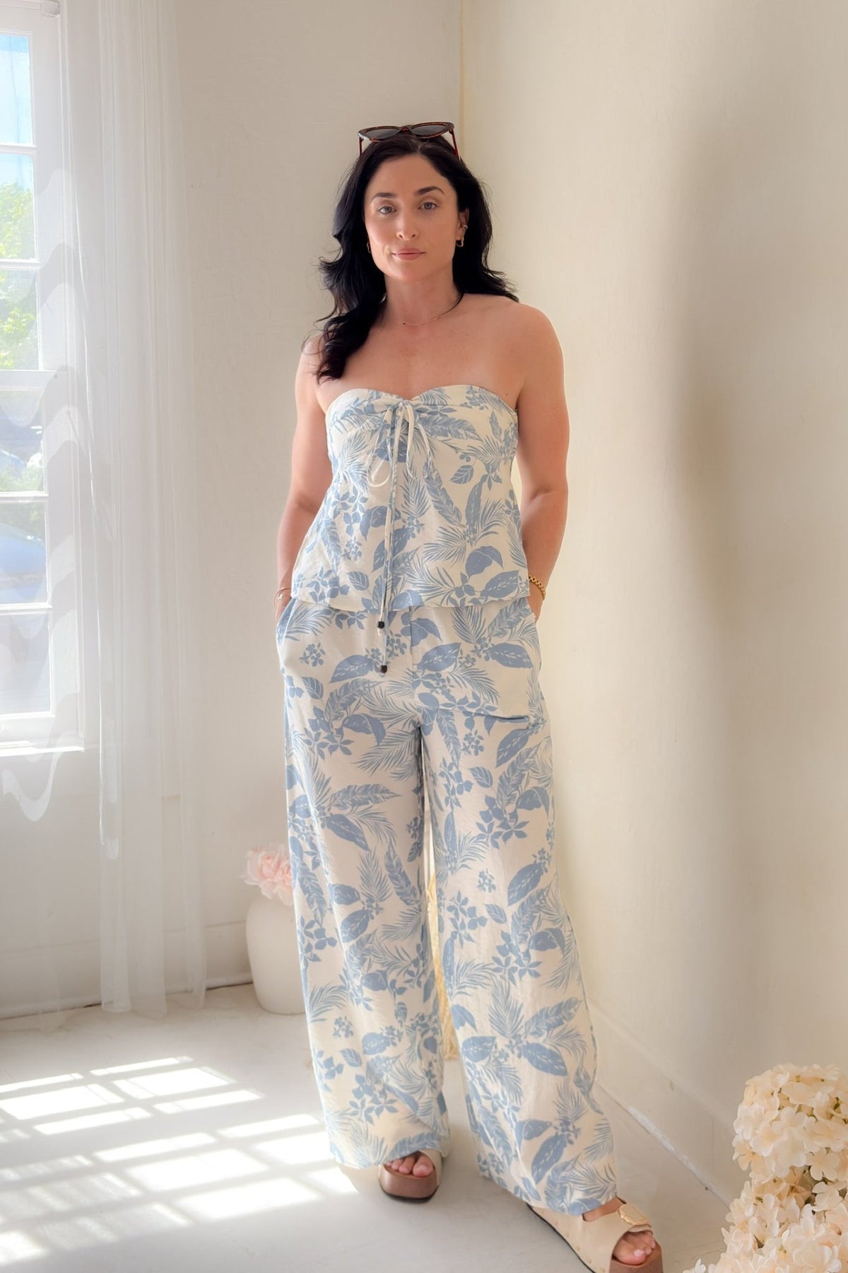 Blue Tropical Wide Leg Pants - Women's Pants - Blooming Daily