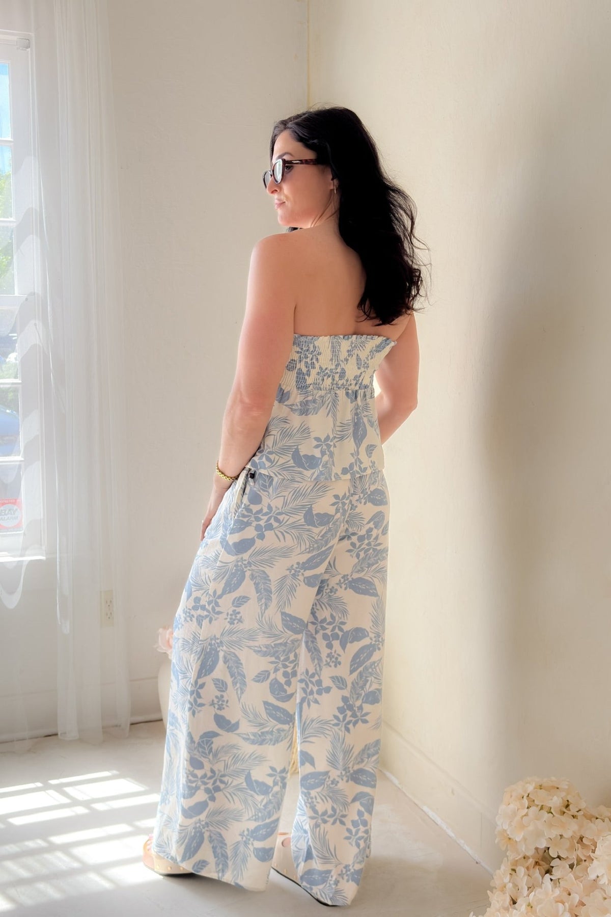 Blue Tropical Wide Leg Pants - Women's Pants - Blooming Daily