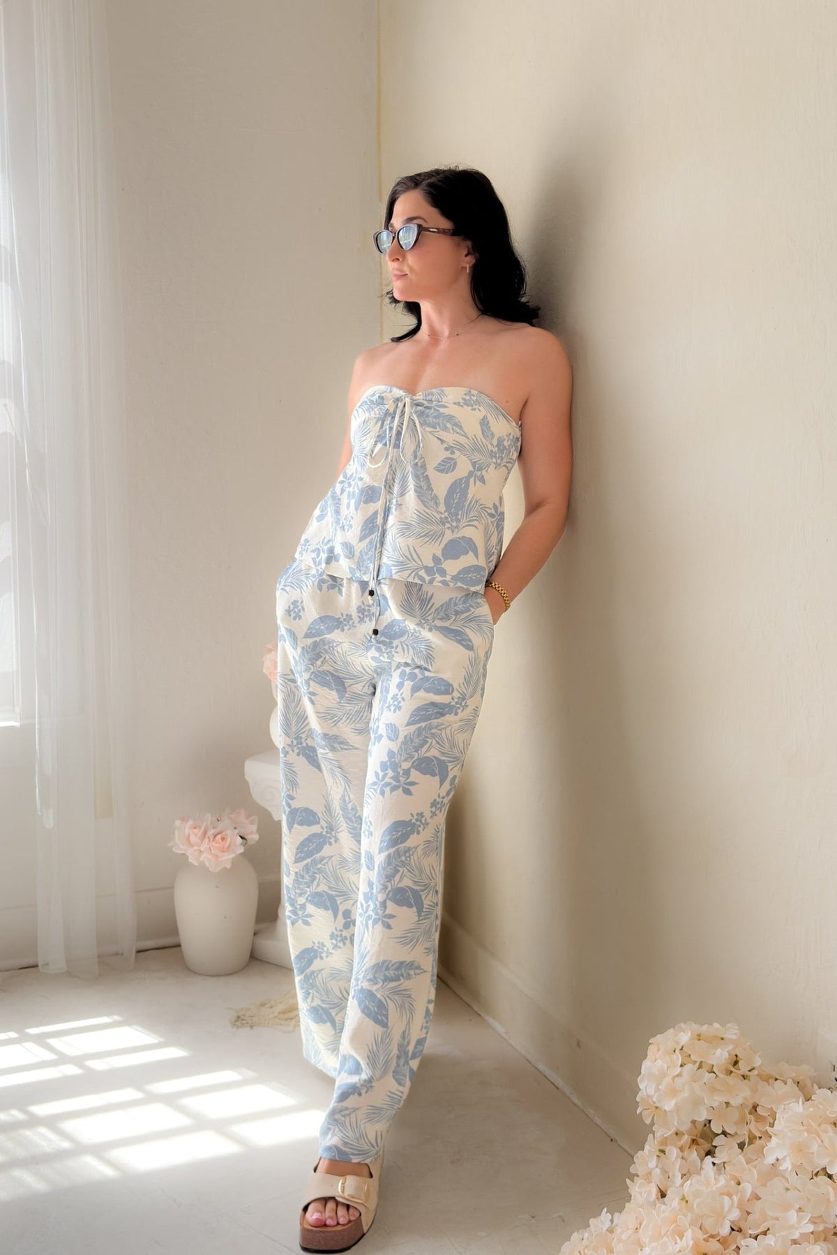 Blue Tropical Wide Leg Pants - Women's Pants - Blooming Daily