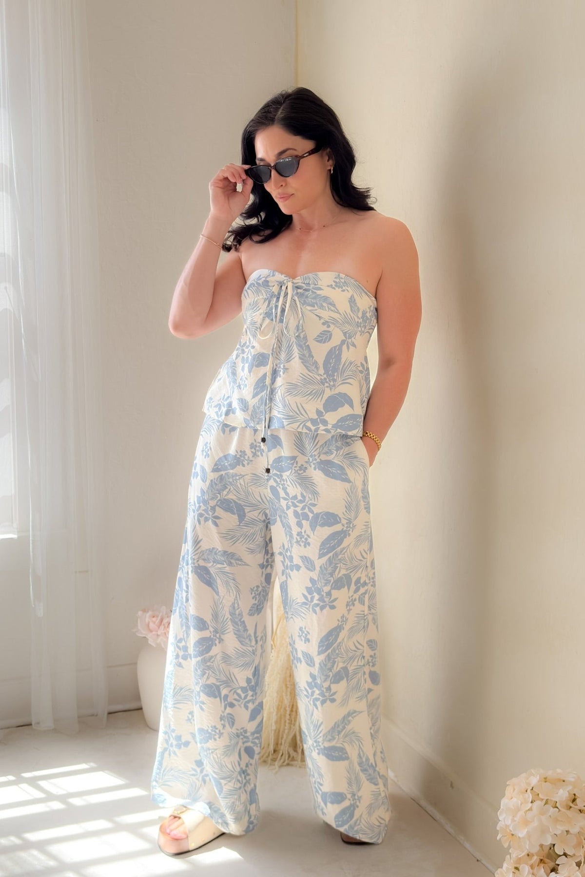 Blue Tropical Wide Leg Pants - Women's Pants - Blooming Daily