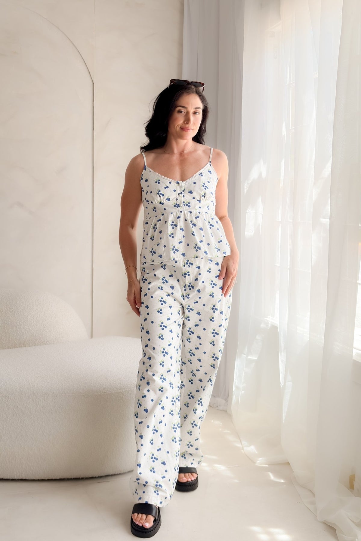 Blueberry Print Babydoll Tank Top - Women's Shirts & Tops - Blooming Daily