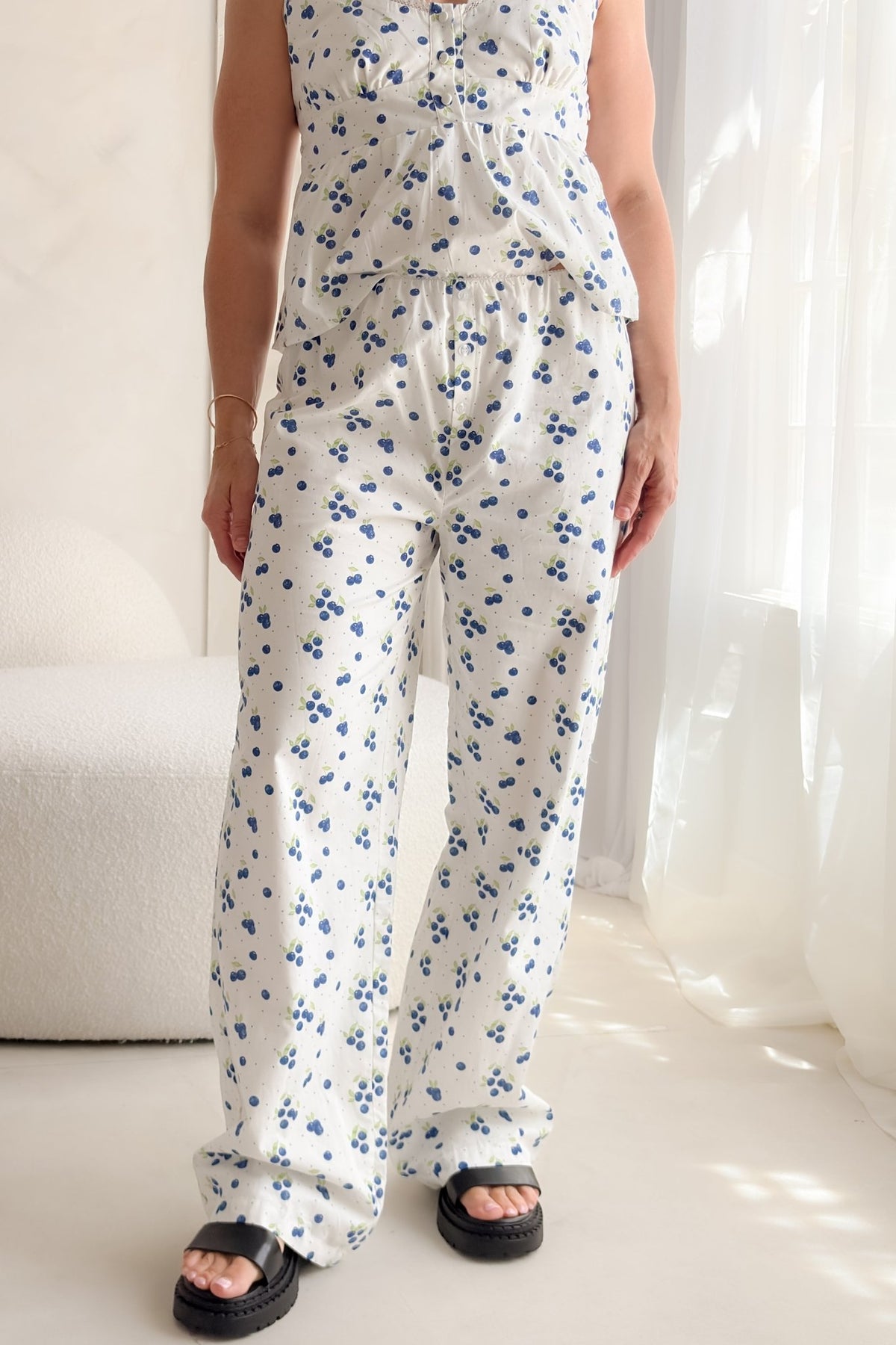 Blueberry Print Cotton Poplin Pants - Women's Pants - Blooming Daily