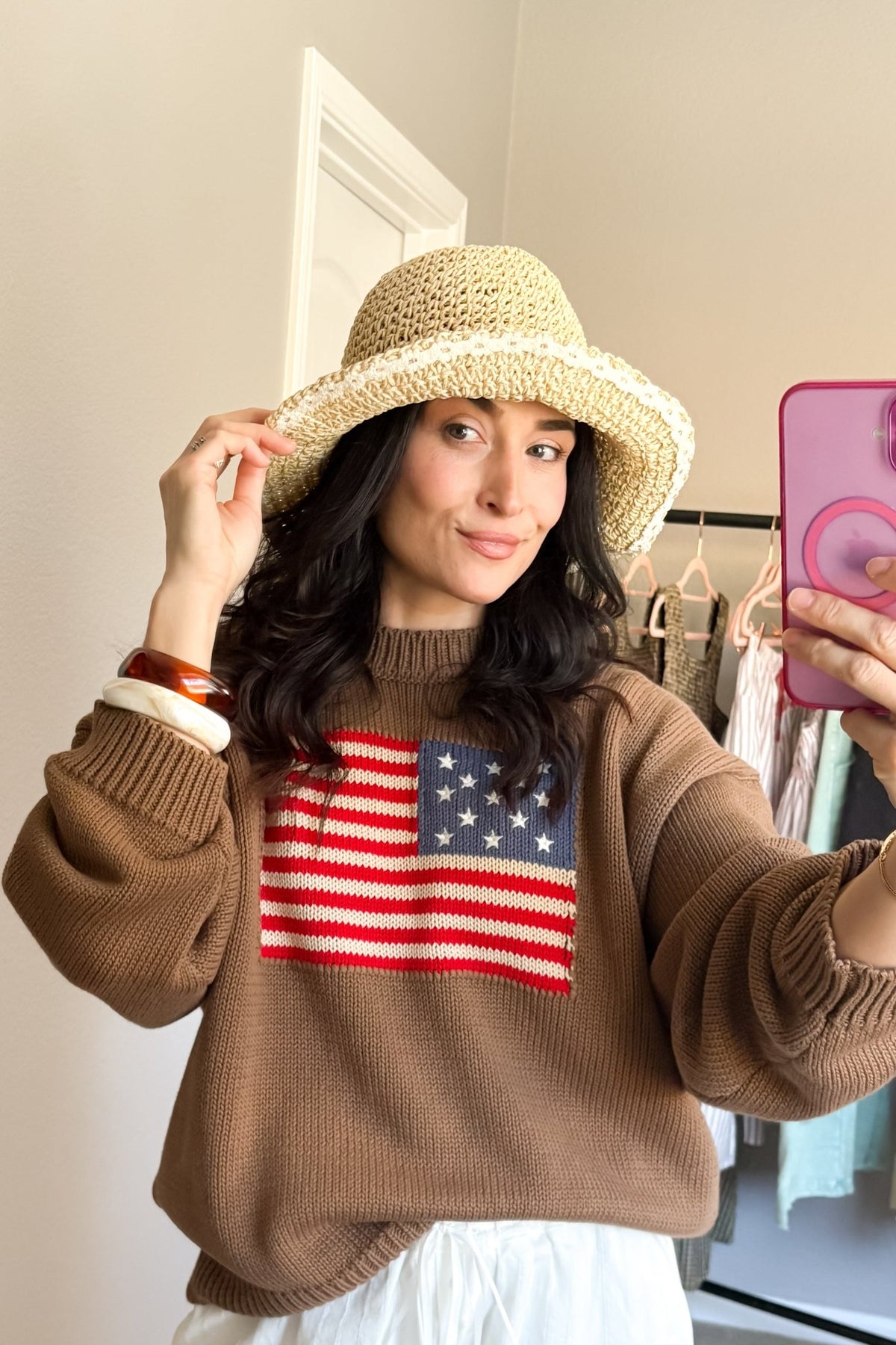 Brown American Flag Sweater - Shirts & Tops - Blooming Daily