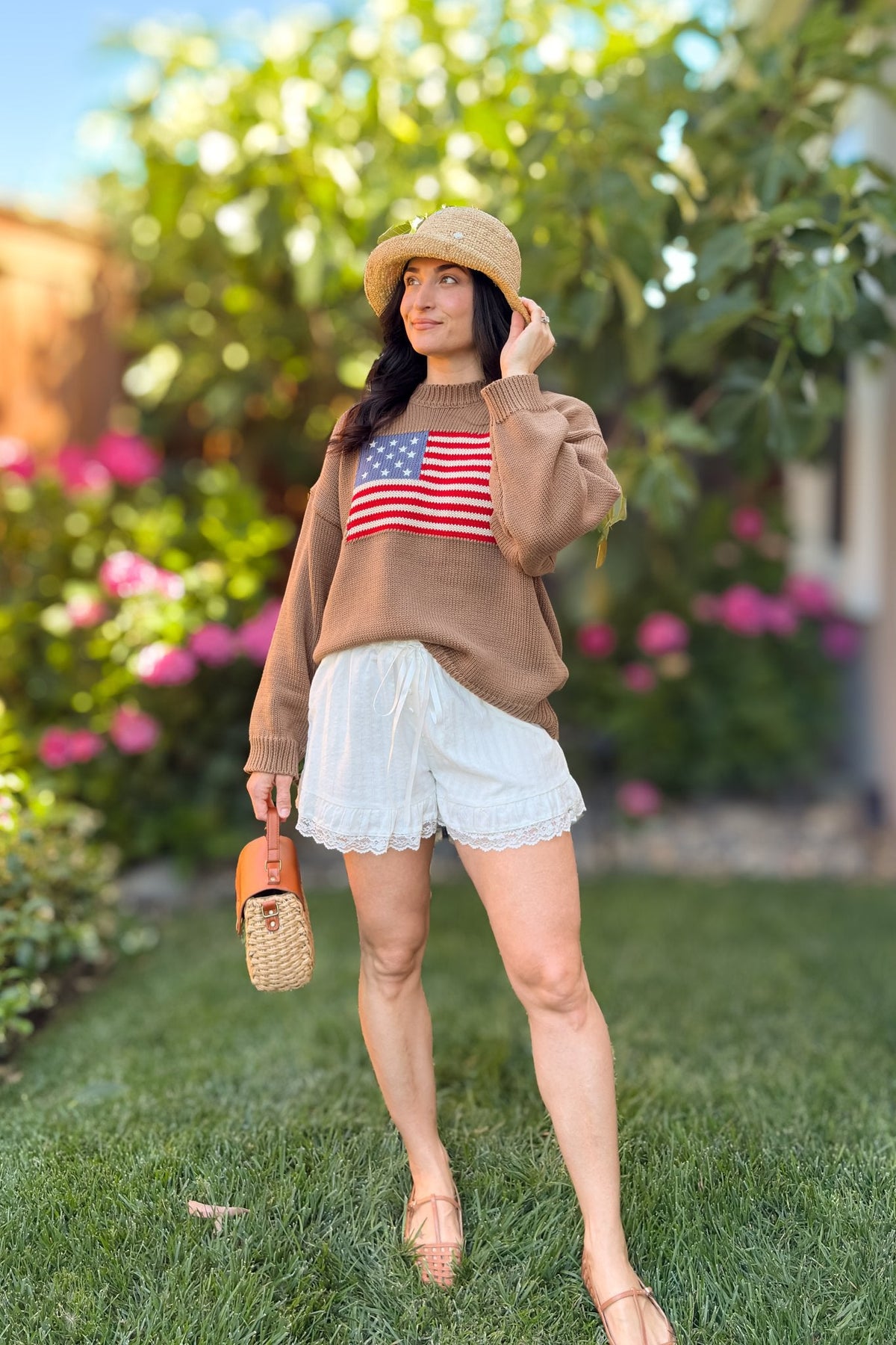 Brown American Flag Sweater - Shirts & Tops - Blooming Daily