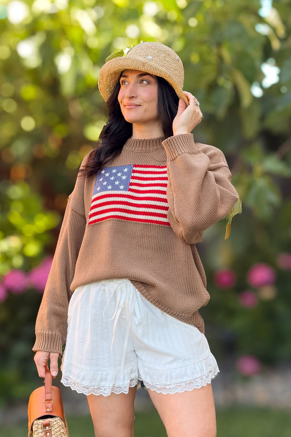 Brown American Flag Sweater - Shirts & Tops - Blooming Daily