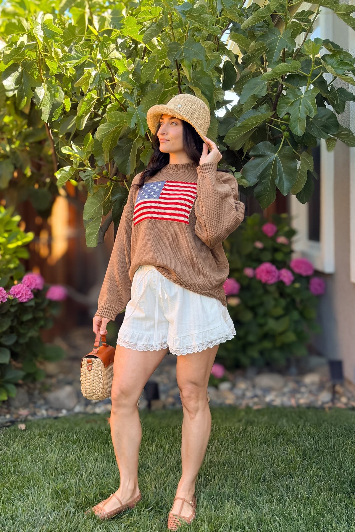 Brown American Flag Sweater - Shirts & Tops - Blooming Daily