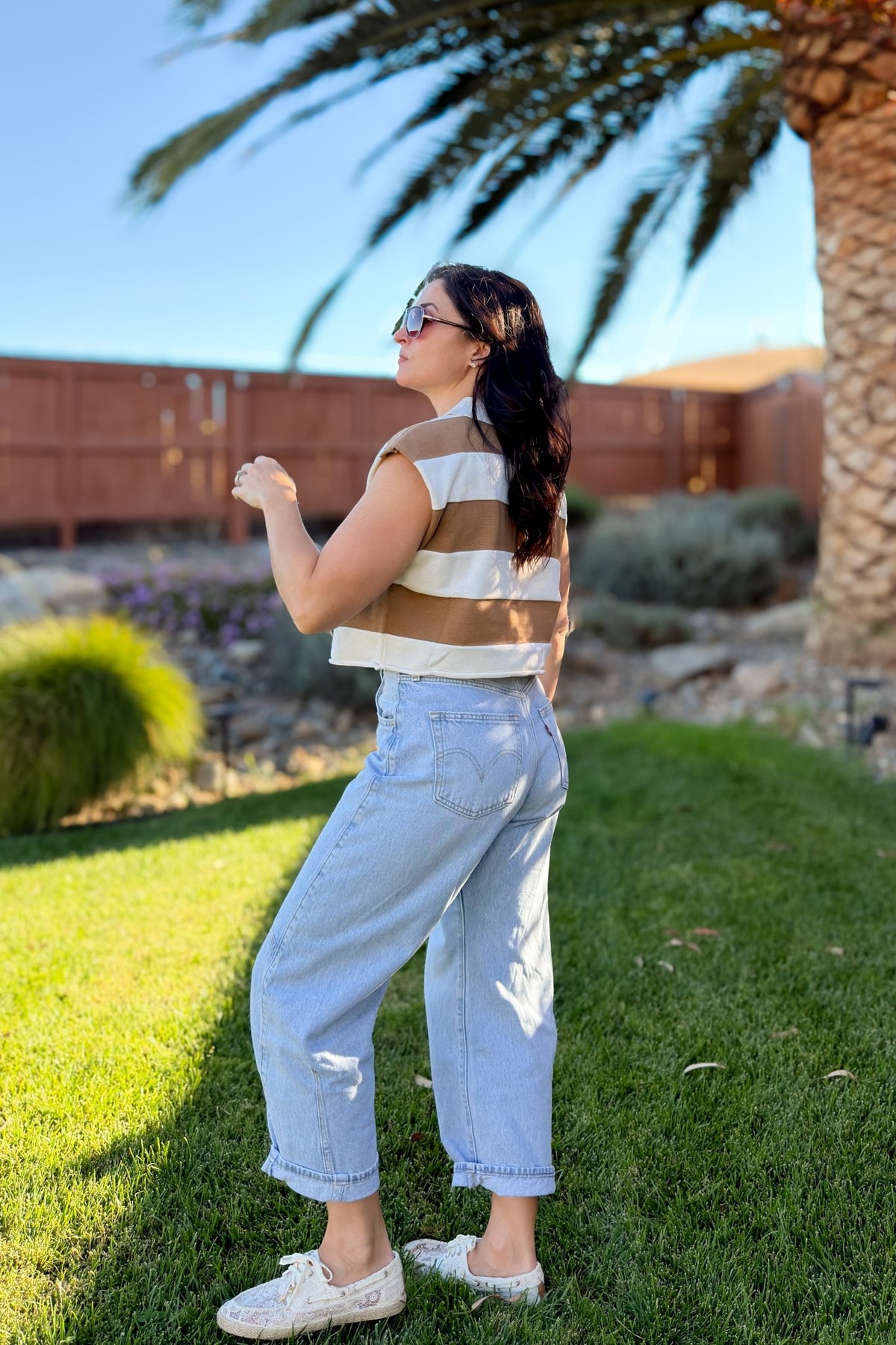 Brown and Cream Striped Rugby Polo Top - Women's Shirts & Tops - Blooming Daily