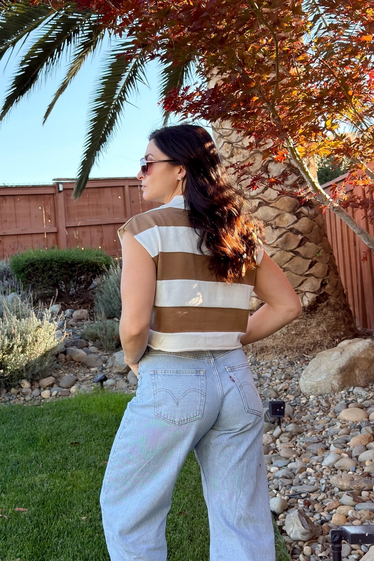 Brown and Cream Striped Rugby Polo Top - Women's Shirts & Tops - Blooming Daily
