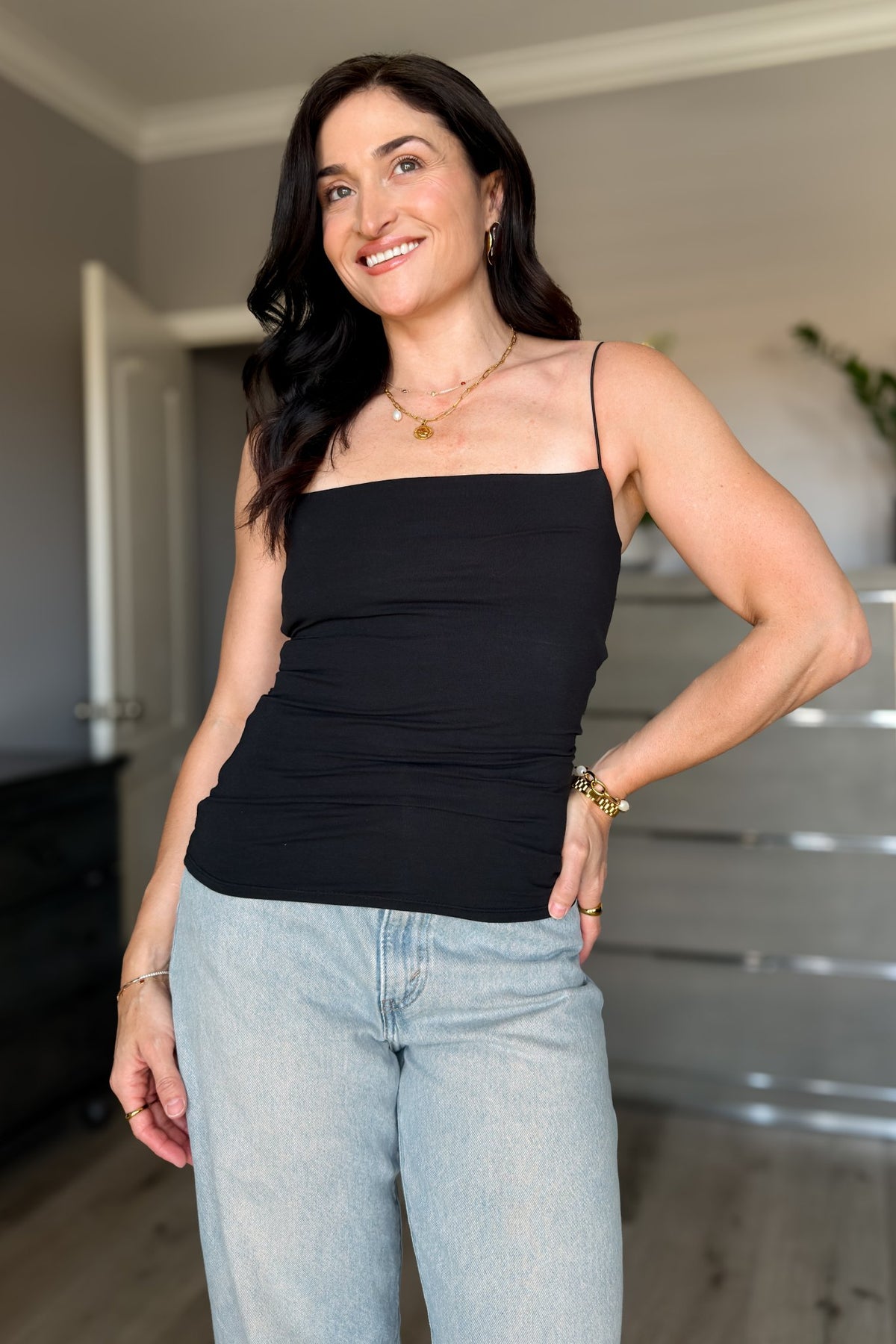 Women's Cotton Cami Tank Top with Built-In Bra