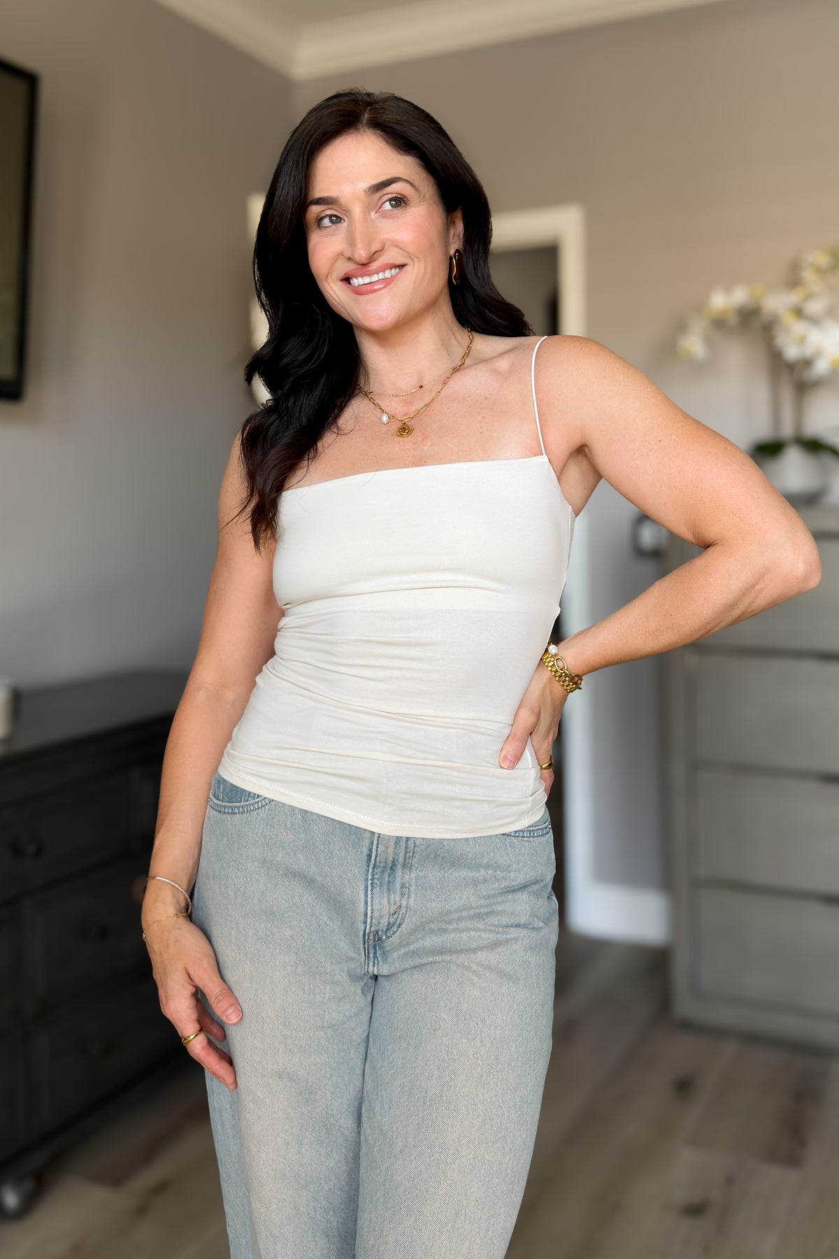 Women's Cotton Cami Tank Top with Built-In Bra