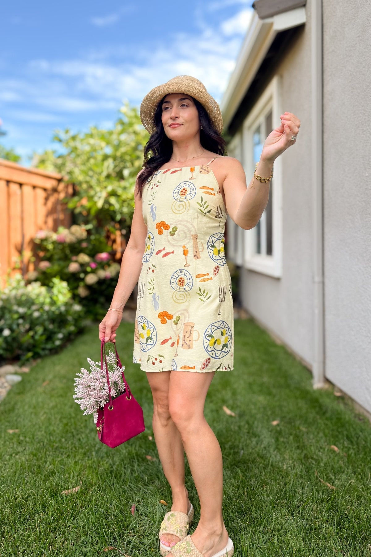Butter Yellow Printed Mini Dress - Women's Dresses - Blooming Daily