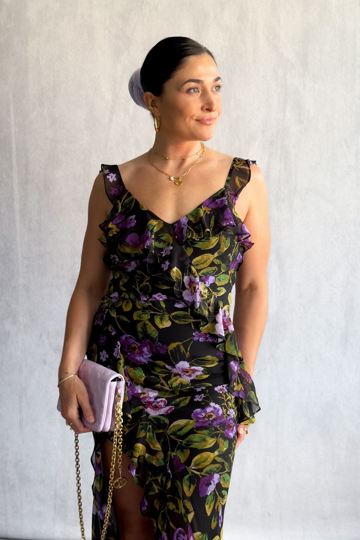 Chiffon Floral Print Maxi Dress with Ruffle Straps &amp; Side Slit - Women&#39;s Dresses - Blooming Daily