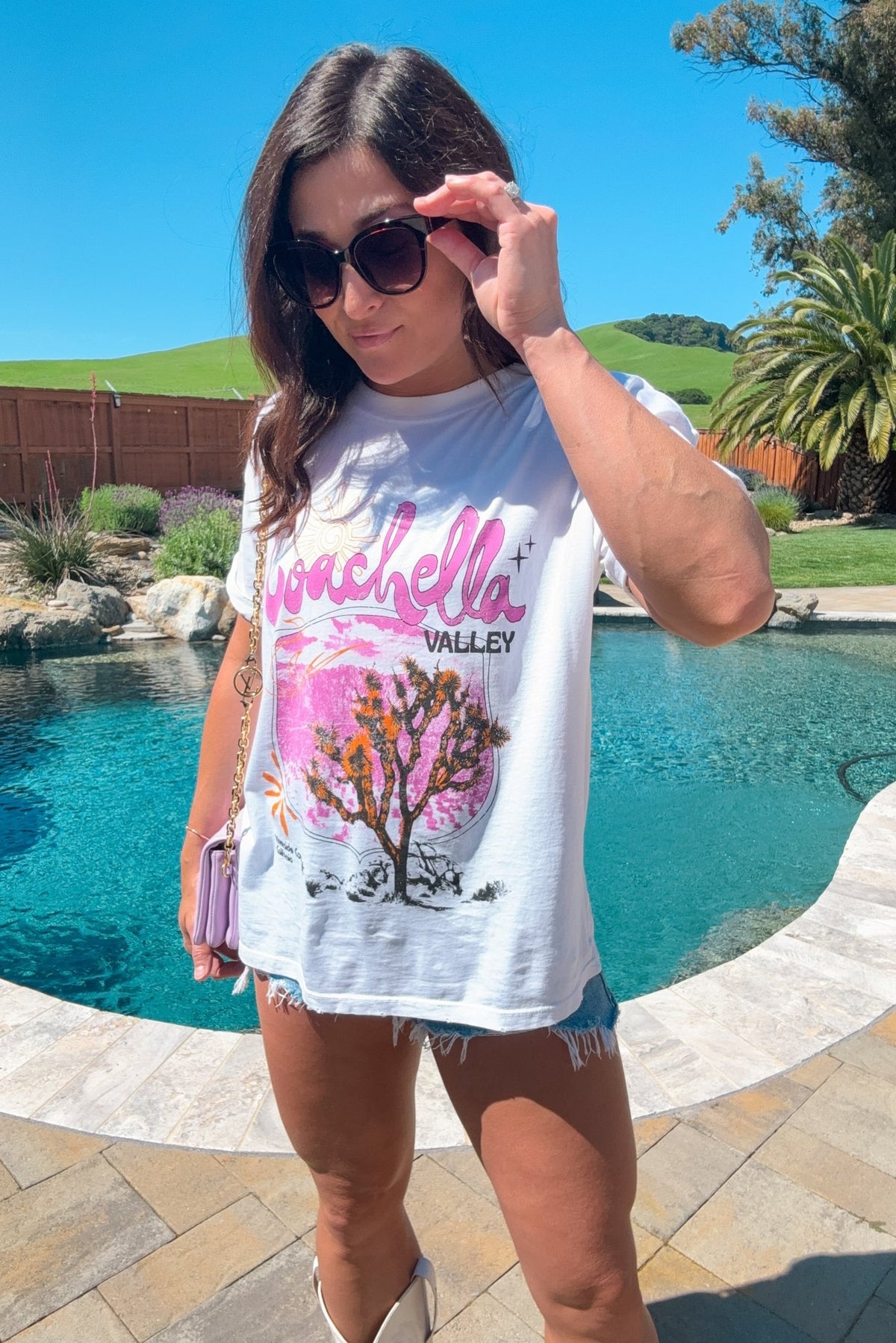 Coachella Valley Boyfriend Graphic Tee | White - Women&#39;s Shirts &amp; Tops - Blooming Daily