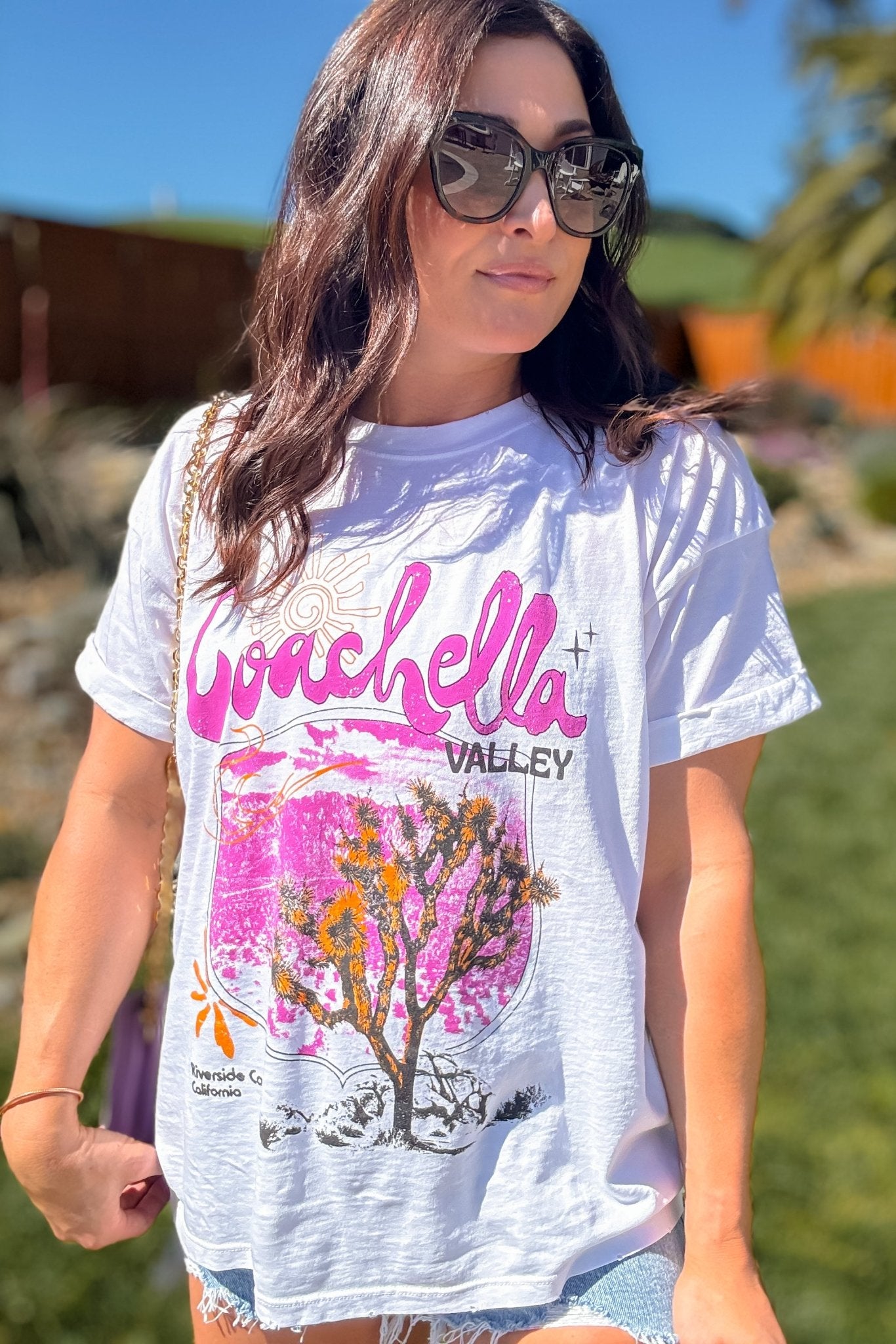 Coachella Valley Boyfriend Graphic Tee | White - Women's Shirts & Tops - Blooming Daily