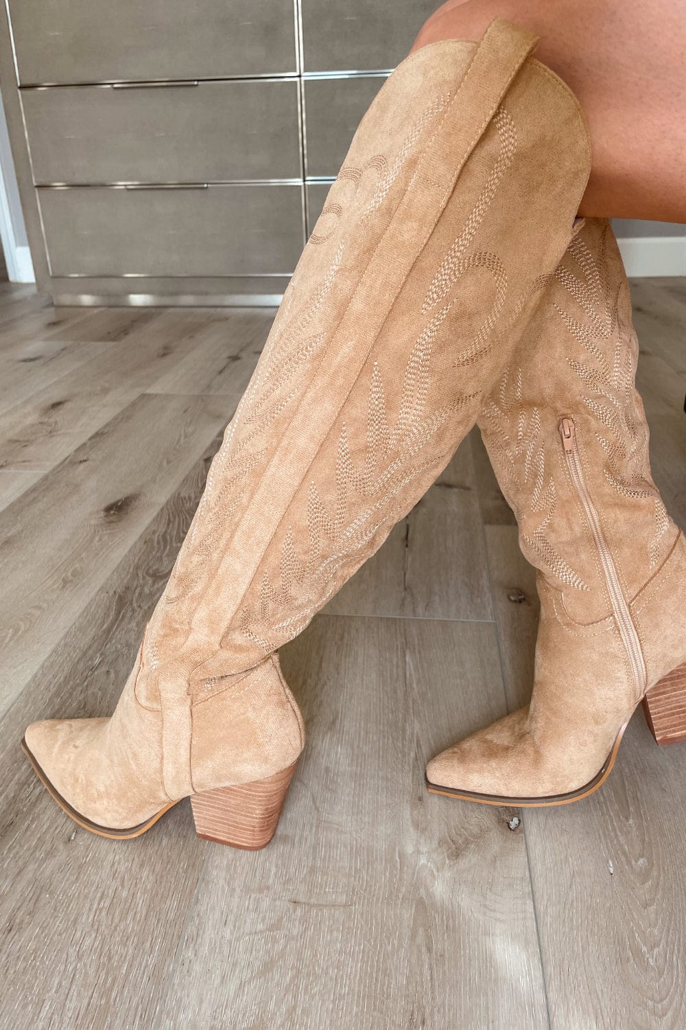 Coastal Cowgirl Embroidered Western Shoes | Knee High Boots | Almond - Boots - Blooming Daily