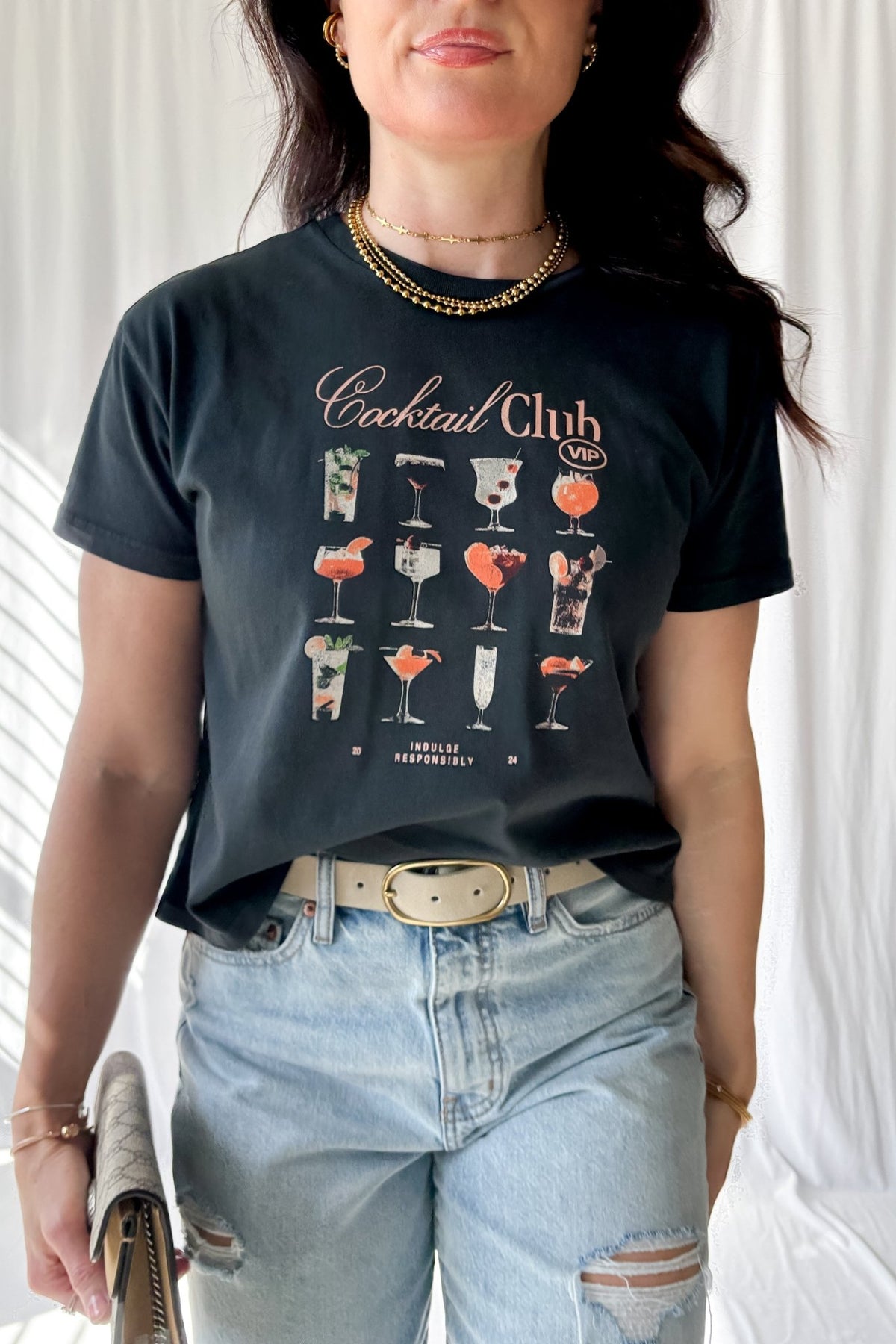 Cocktail Club VIP Graphic Tee - 100% Cotton Soft Stretchy Women&#39;s T-Shirt - Women&#39;s Shirts &amp; Tops - Blooming Daily