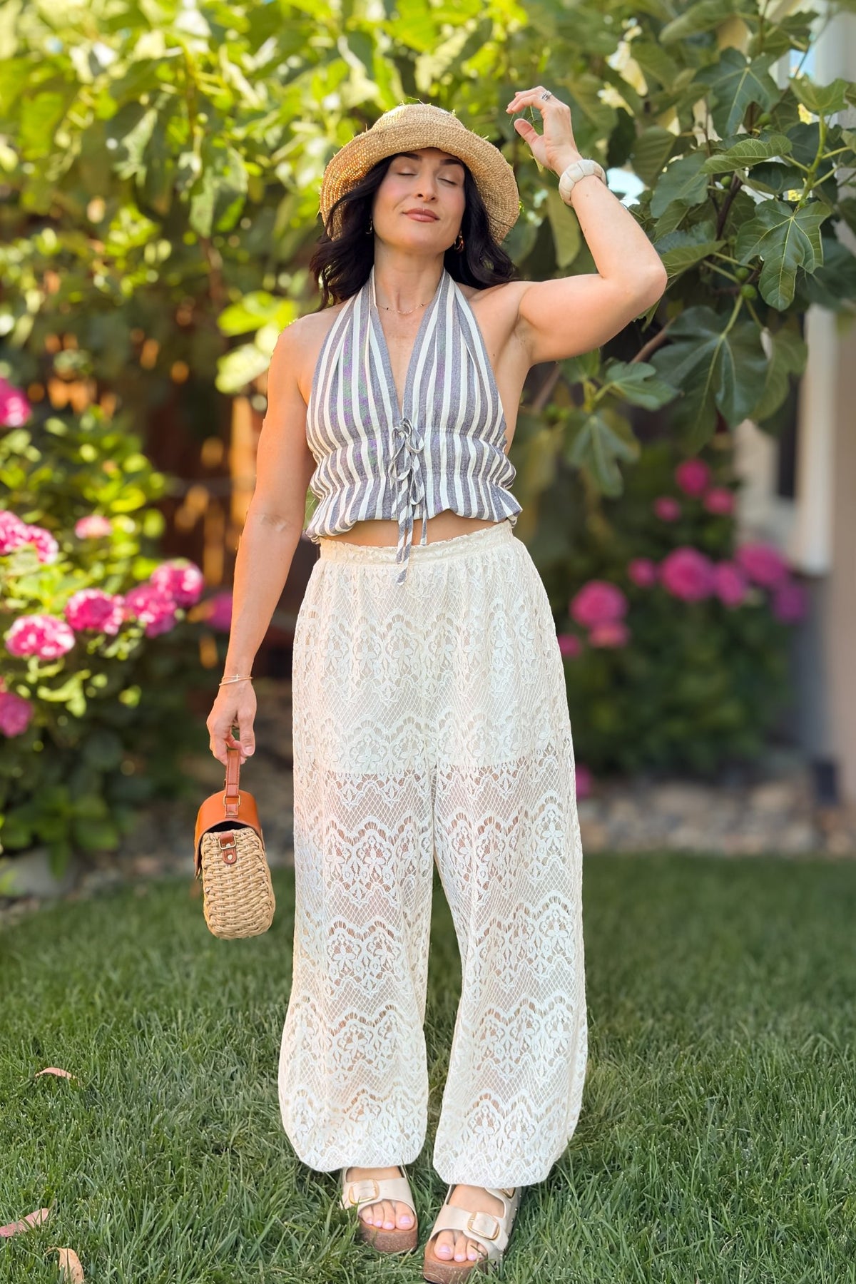 Cream Lace Wide Leg Pants - Pants - Blooming Daily