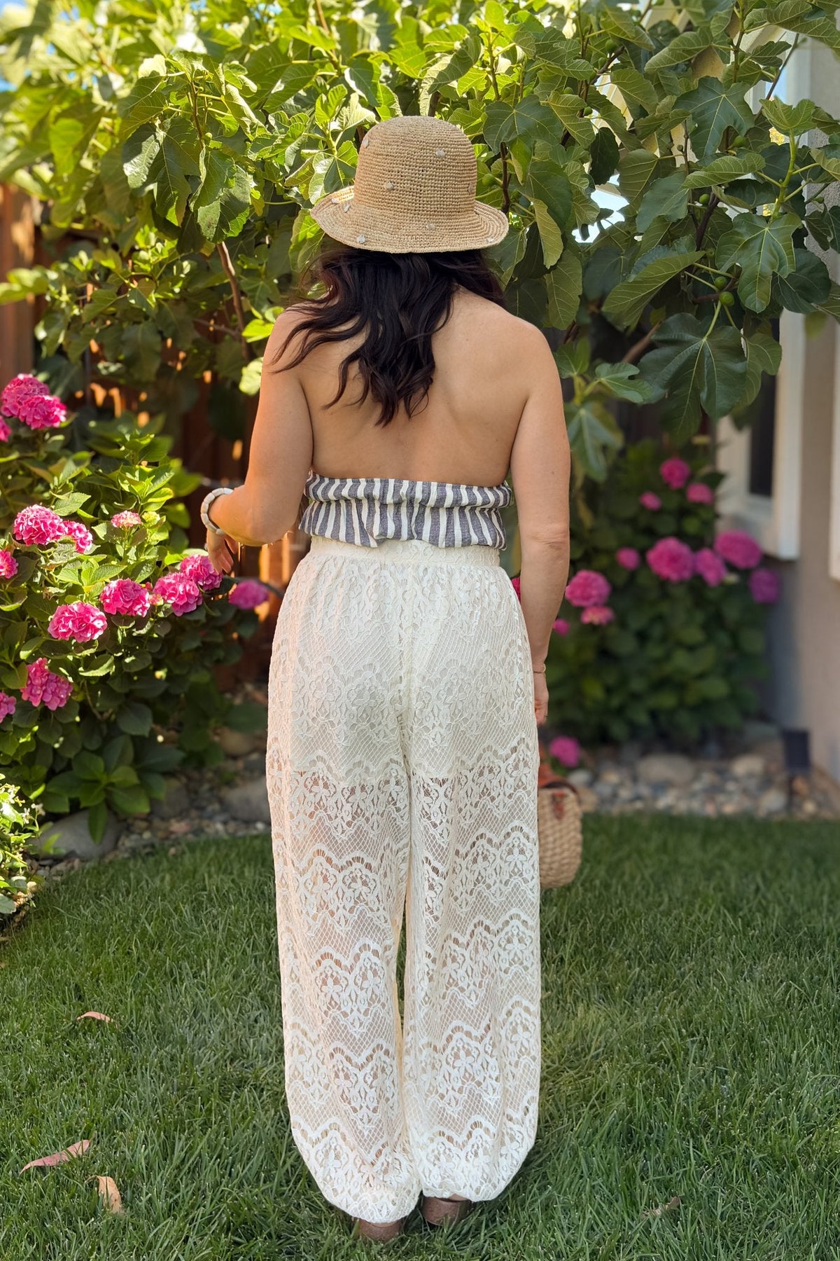 Cream Lace Wide Leg Pants - Pants - Blooming Daily
