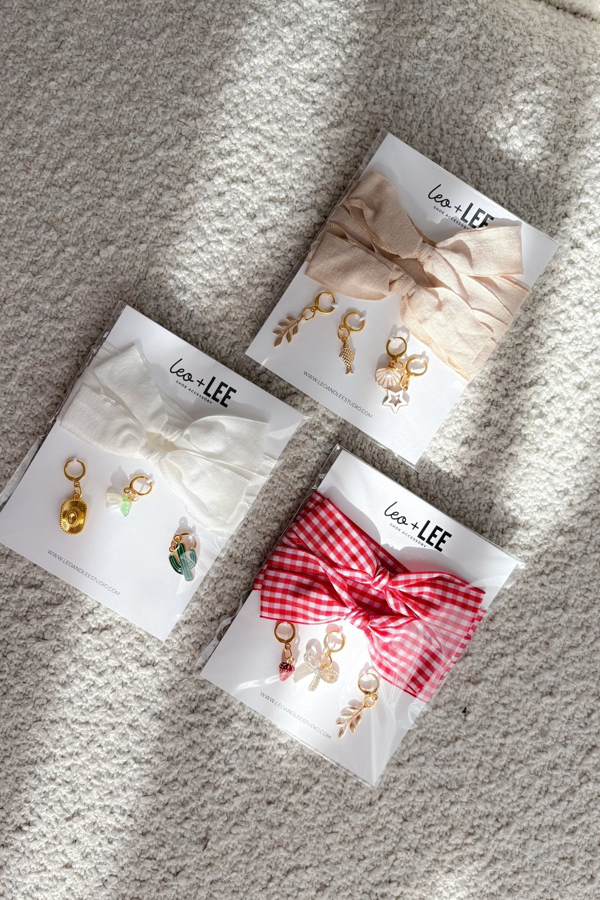 Cream Ribbon Lace Shoe Charms – Gold Coastal Charm Set - Women's Accessories - Blooming Daily