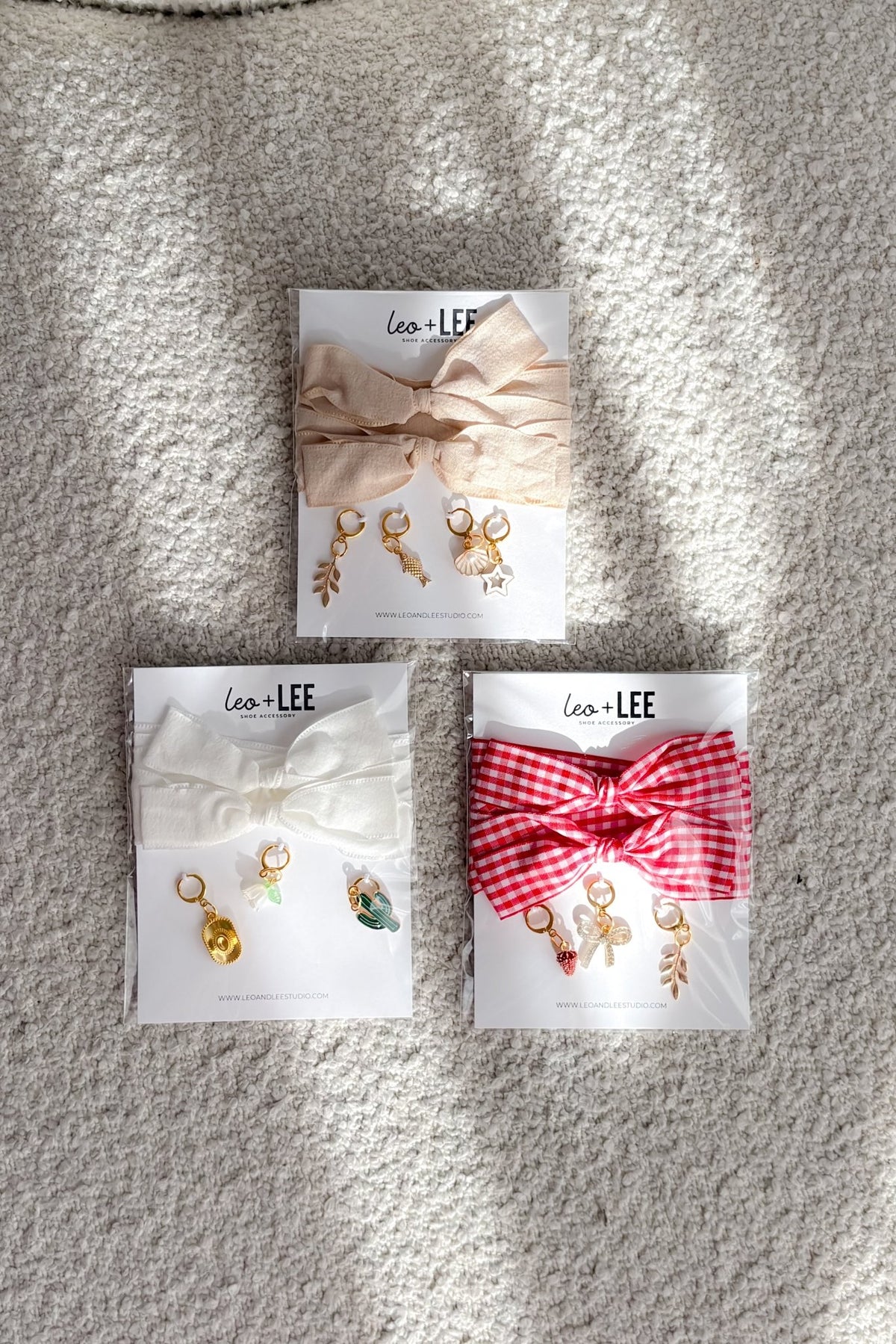 Cream Ribbon Lace Shoe Charms – Gold Coastal Charm Set - Women's Accessories - Blooming Daily