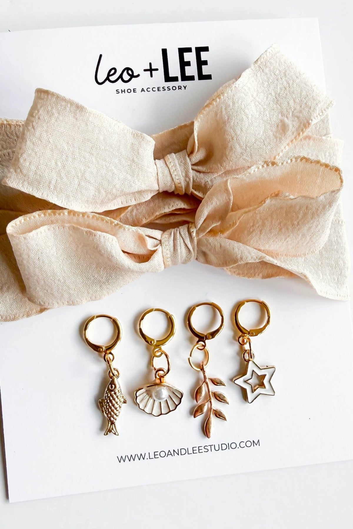 Cream Ribbon Lace Shoe Charms – Gold Coastal Charm Set - Women's Accessories - Blooming Daily