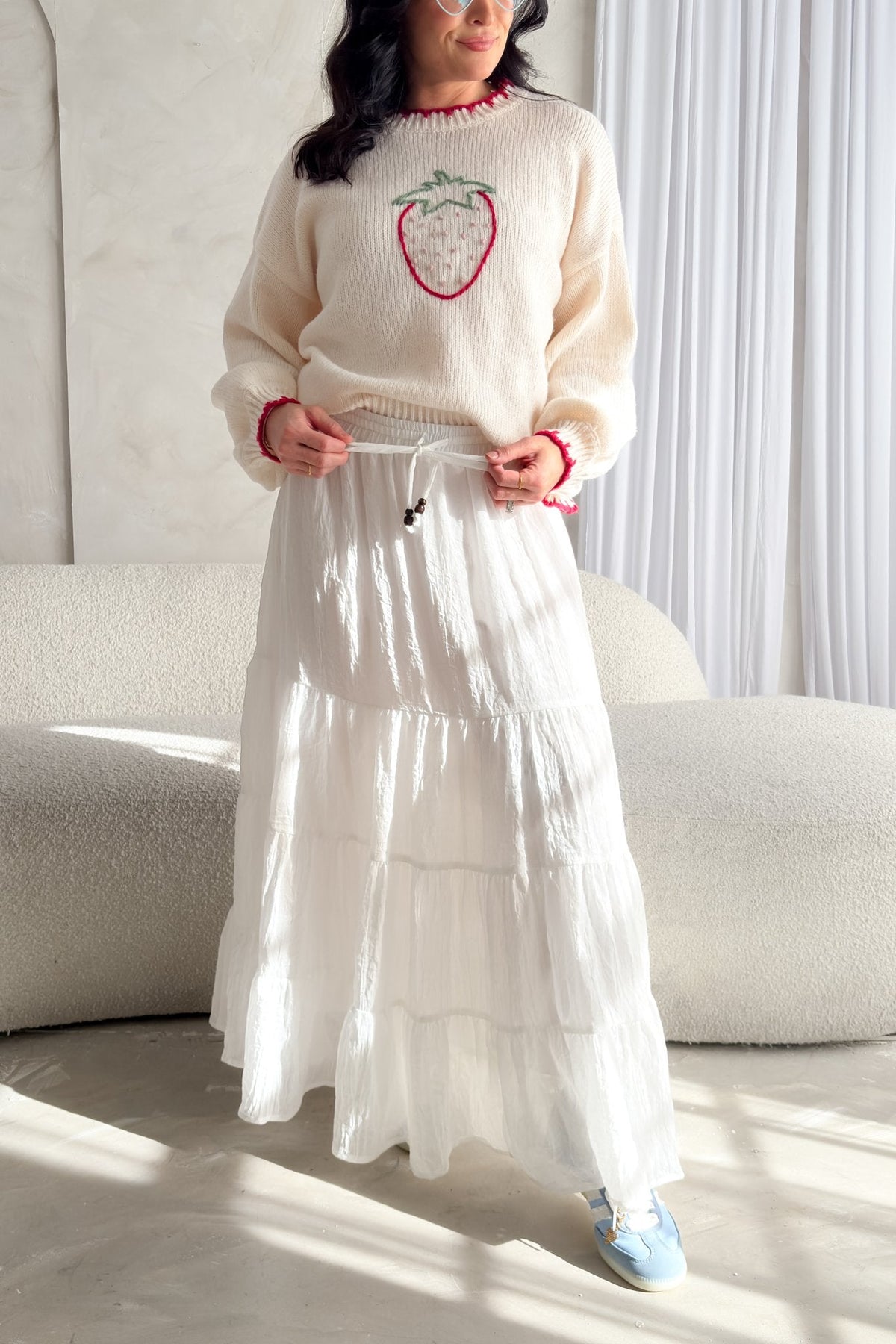 Crinkle Tiered Maxi Skirt – White - Women's Skirts - Blooming Daily