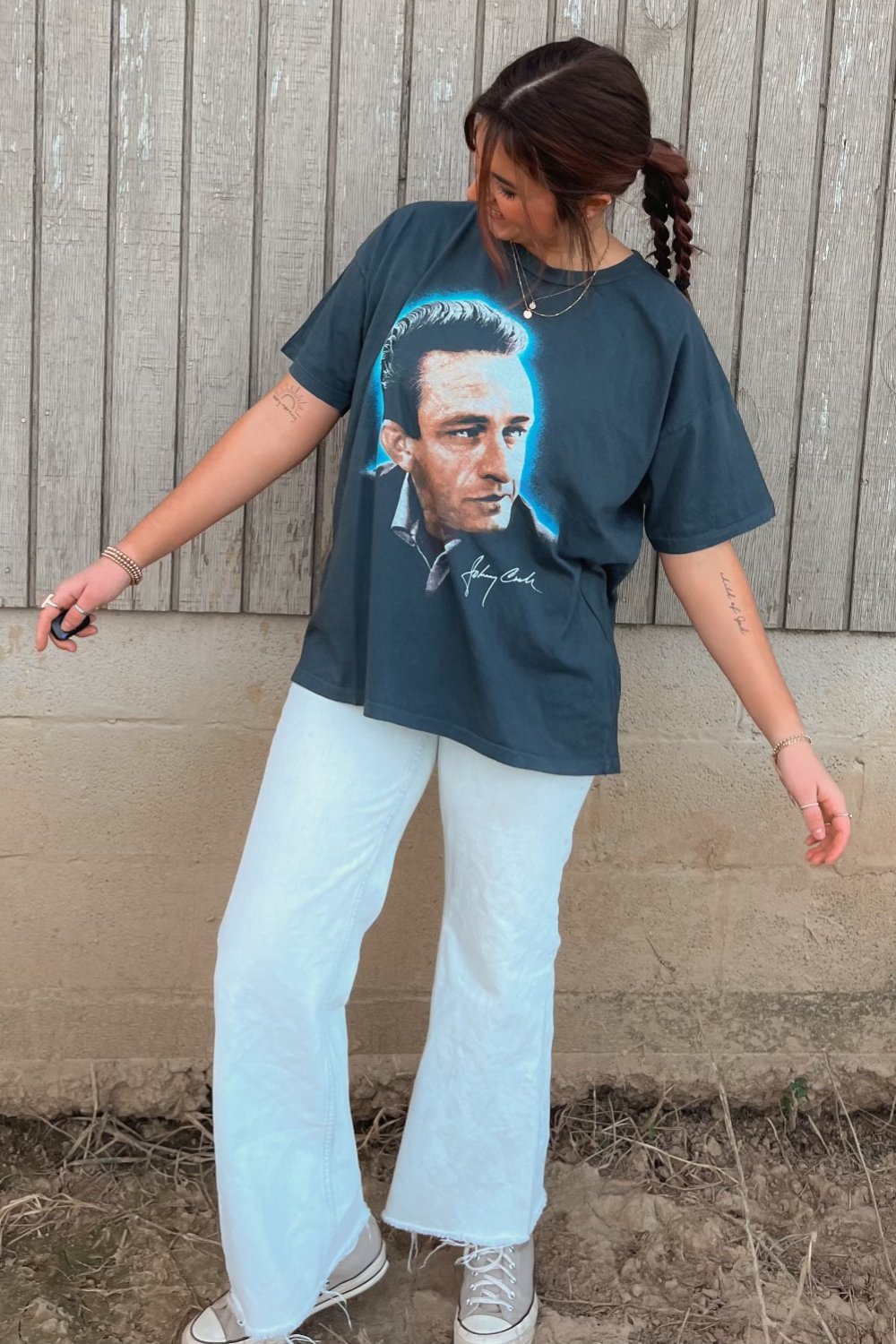 Daydreamer LA Graphic Tees | Johnny Cash | Merch T-Shirt | Vintage Black - Women&#39;s Shirts &amp; Tops - Blooming Daily