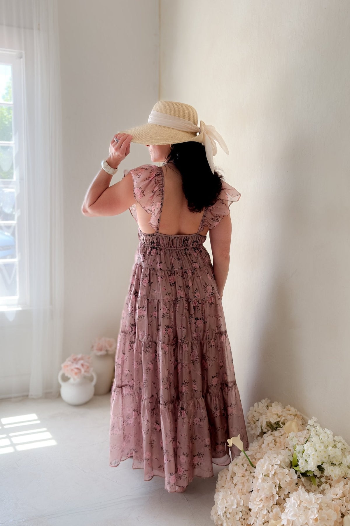 Dusty Rose Floral Tiered Maxi Dress - Women's Dresses - Blooming Daily