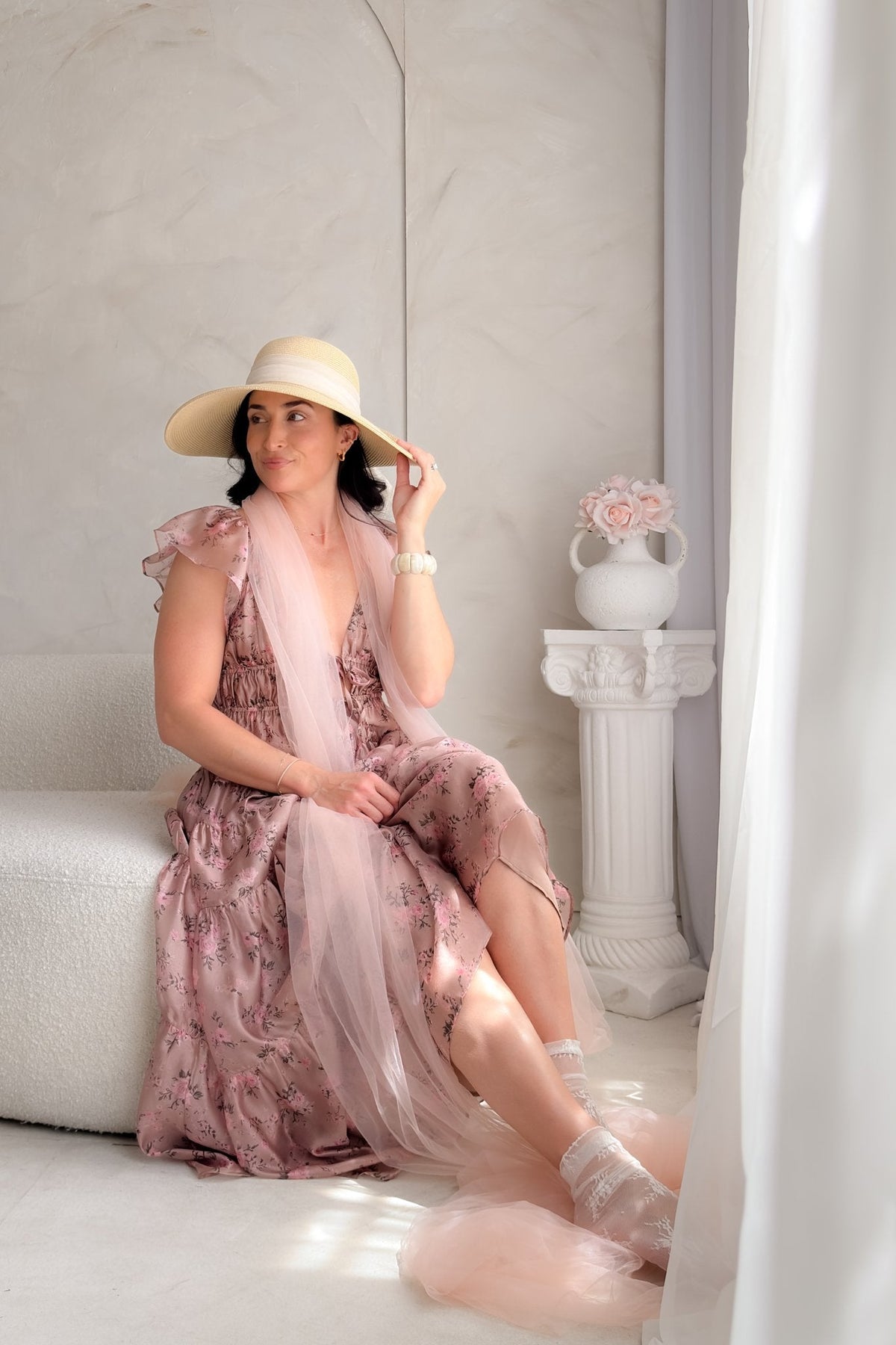 Dusty Rose Floral Tiered Maxi Dress - Women's Dresses - Blooming Daily