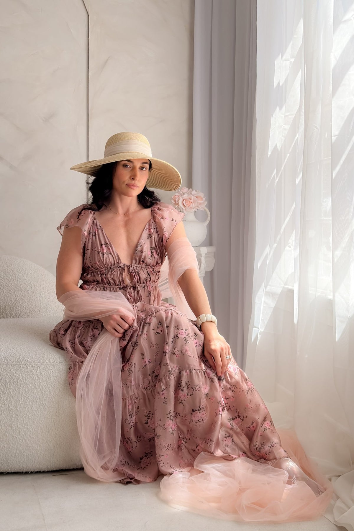 Dusty Rose Floral Tiered Maxi Dress - Women's Dresses - Blooming Daily