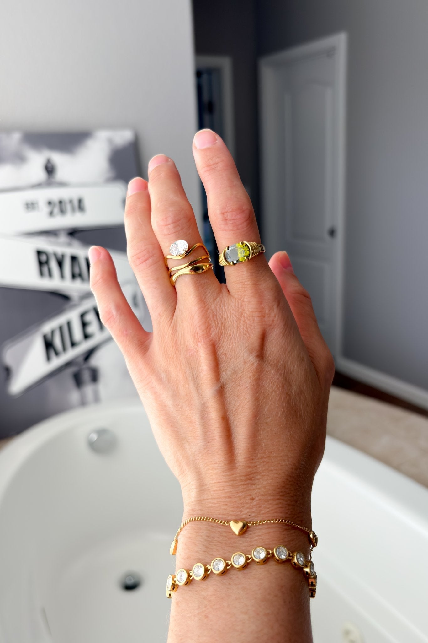 East - West Dark Peridot Cocktail Ring | 18k Gold Statement Jewelry - Women's Jewelry - Blooming Daily