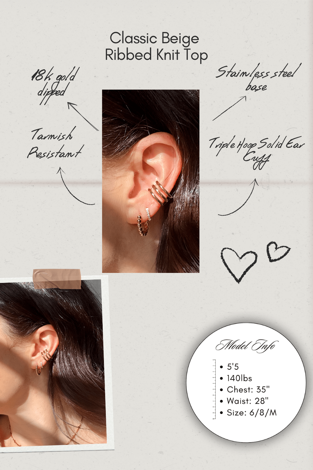 Elegant 18k Gold Dipped Triple Hoop Ear Cuff Earring | Gold Jewelry - Women&#39;s Jewelry - Blooming Daily