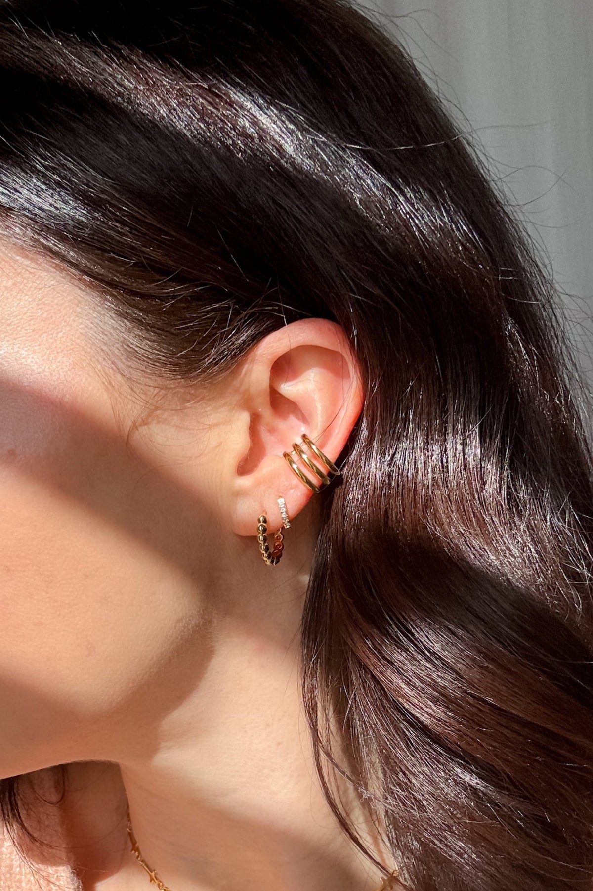 Elegant 18k Gold Dipped Triple Hoop Ear Cuff Earring | Gold Jewelry - Women&#39;s Jewelry - Blooming Daily