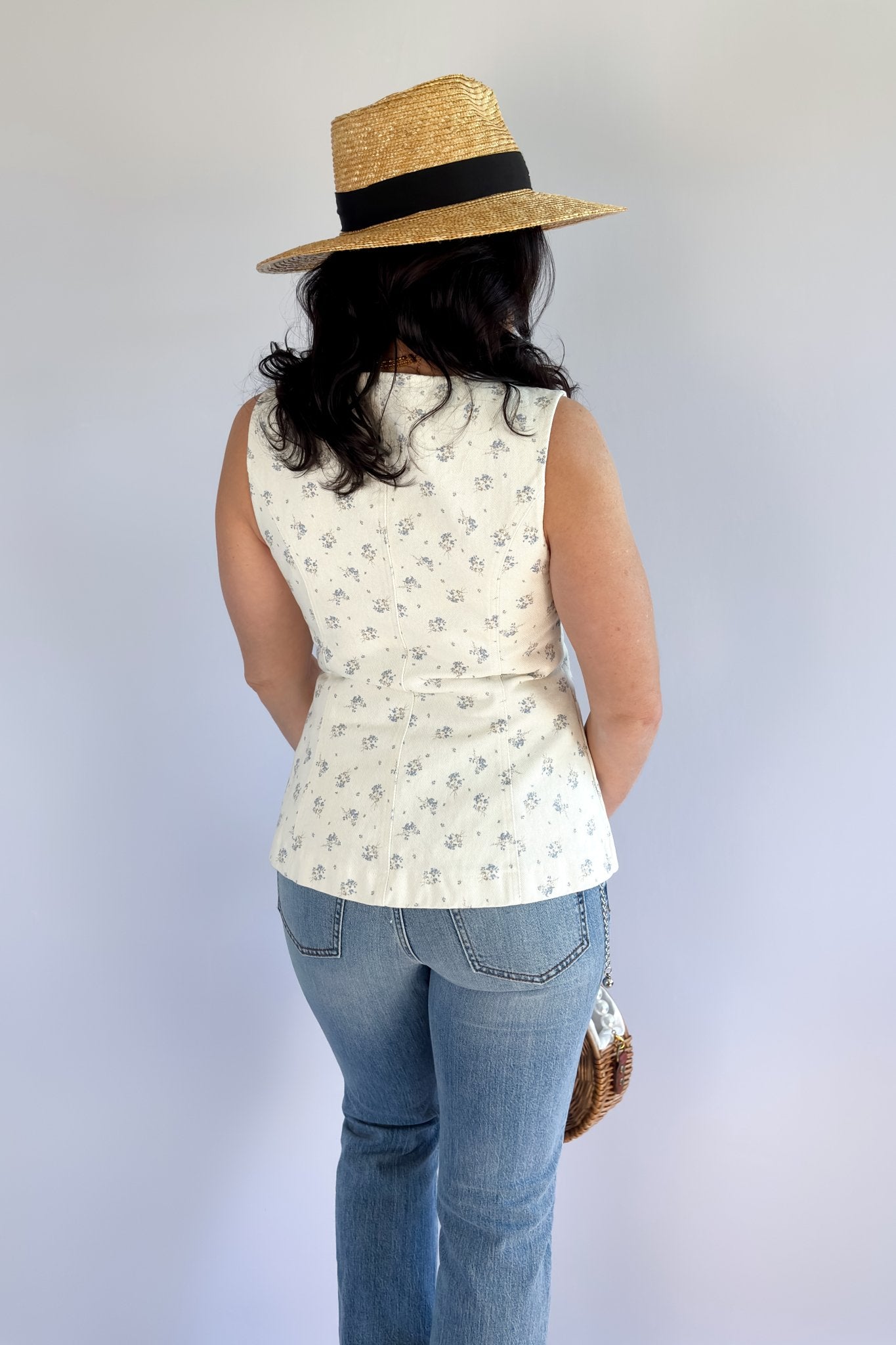 Floral Cotton Twill Vest Top | Summer White Tops for Ladies - Women's Shirts & Tops - Blooming Daily