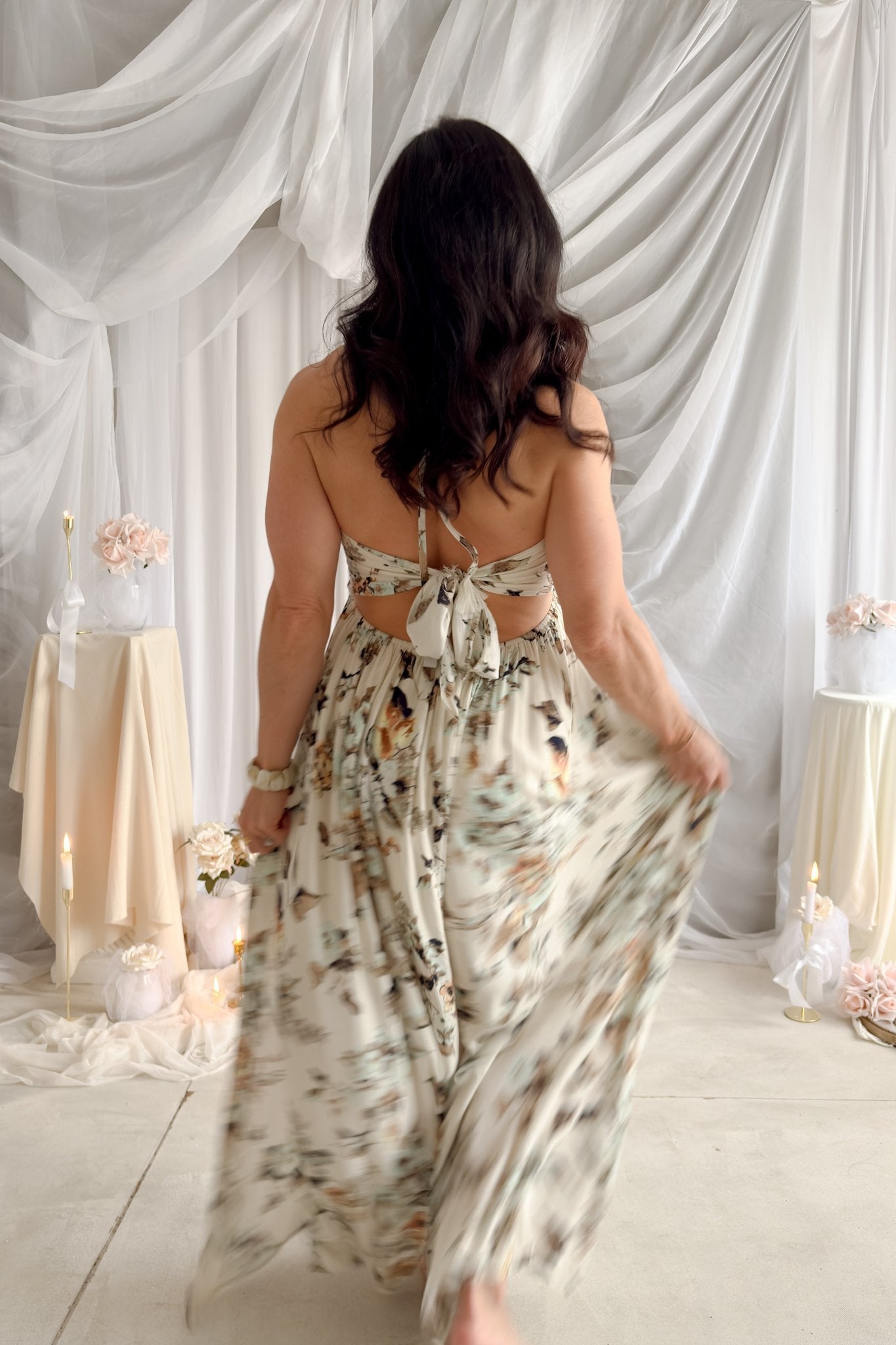 Floral Halter Maxi Dress – Cream Summer Dress Women S