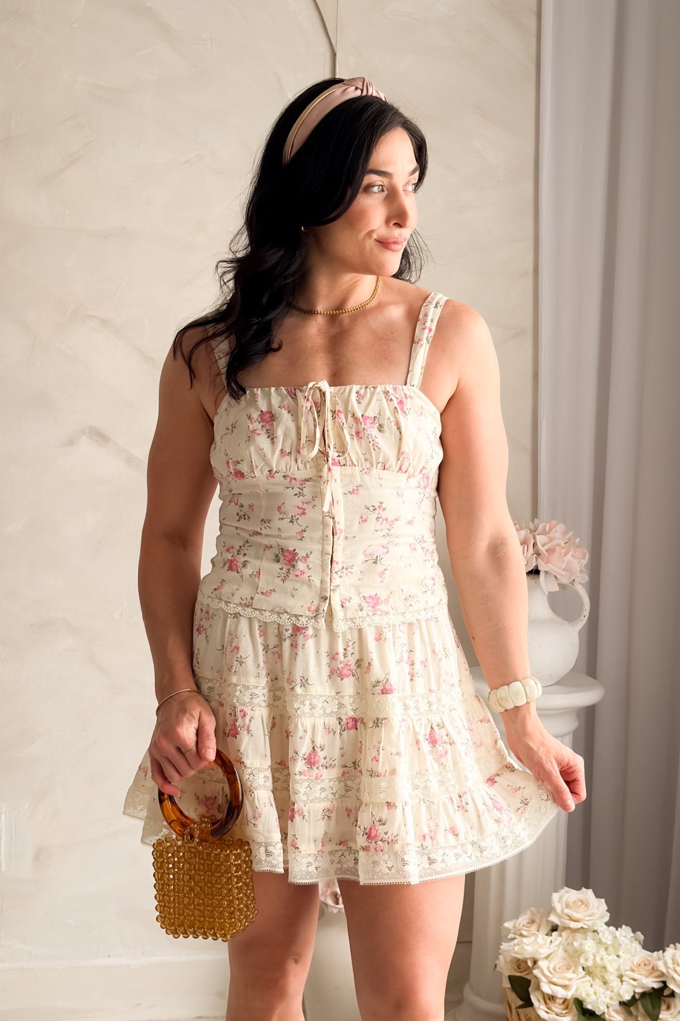 Floral Mini Skirt Women – Spring Tiered Ruffle Skirt L