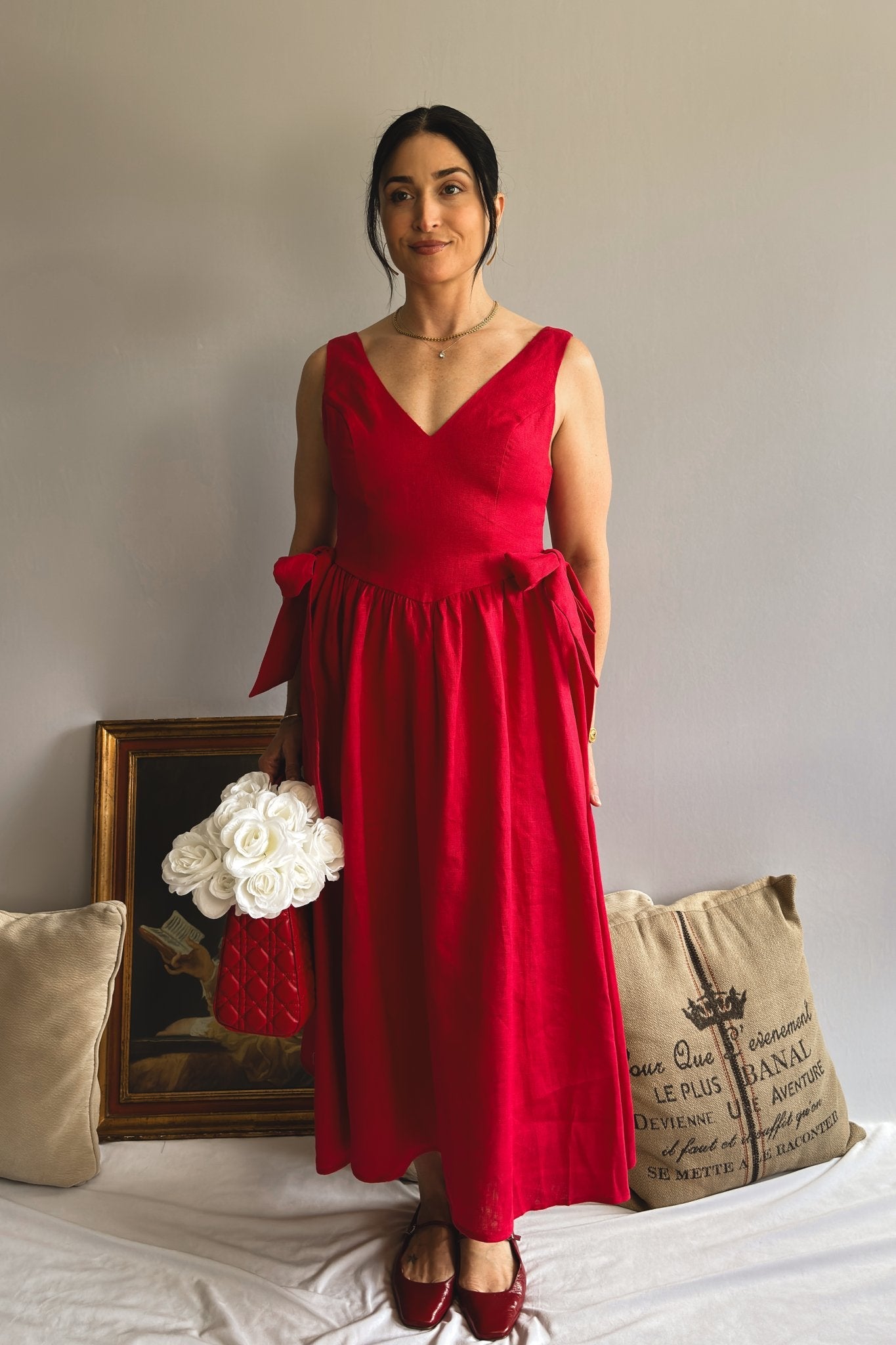 Sofie The Label Red Linen Midi Dress - FINAL SALE S Sofie The Label Red Linen Midi Dress - FINAL SALE S