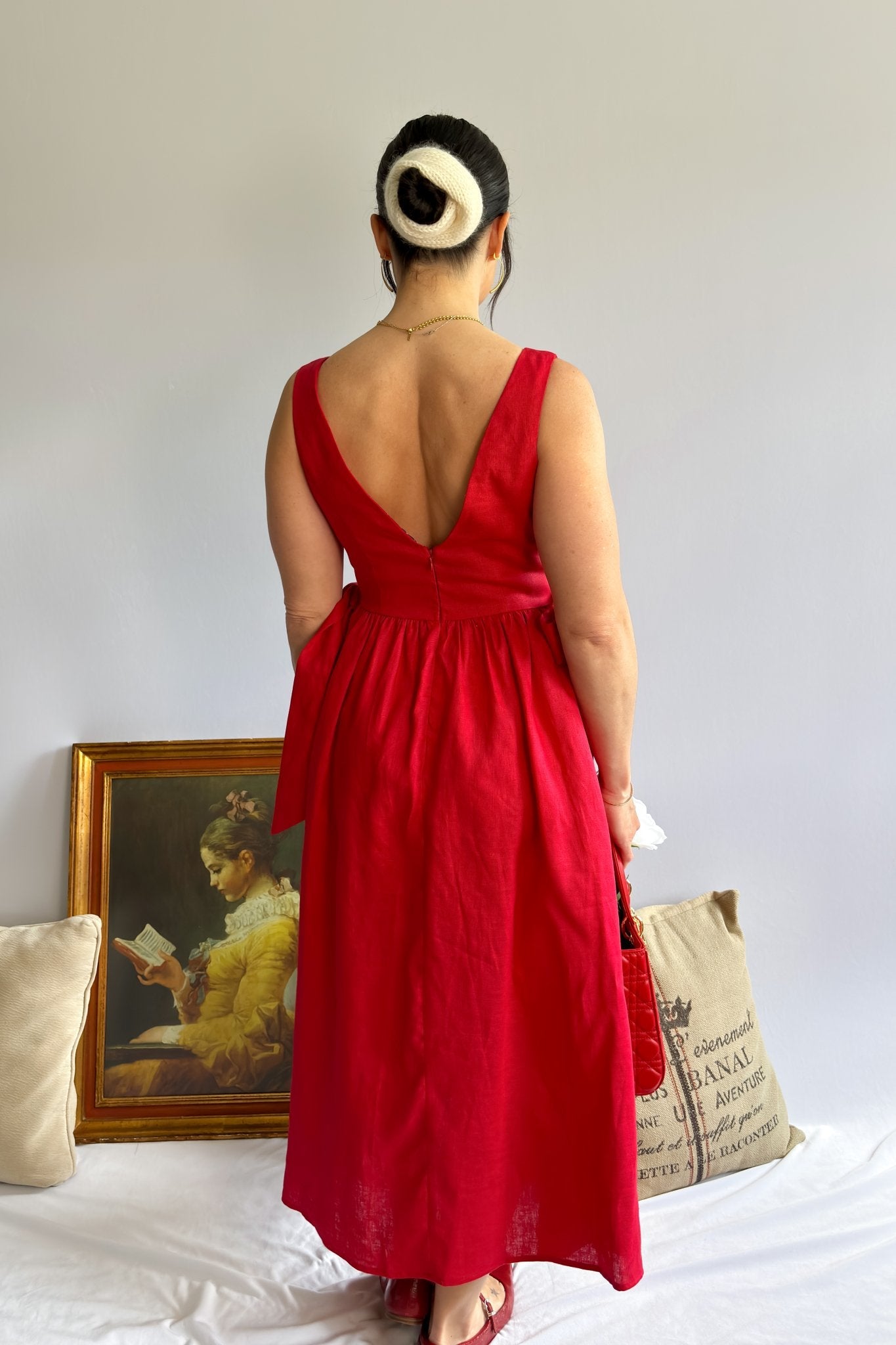 Sofie The Label Red Linen Midi Dress - FINAL SALE S Sofie The Label Red Linen Midi Dress - FINAL SALE S
