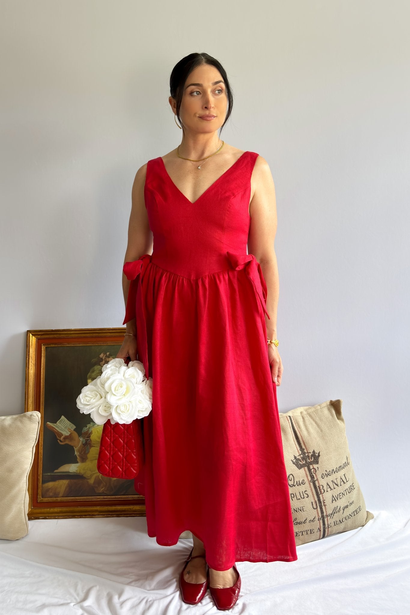 Sofie The Label Red Linen Midi Dress - FINAL SALE S Sofie The Label Red Linen Midi Dress - FINAL SALE S