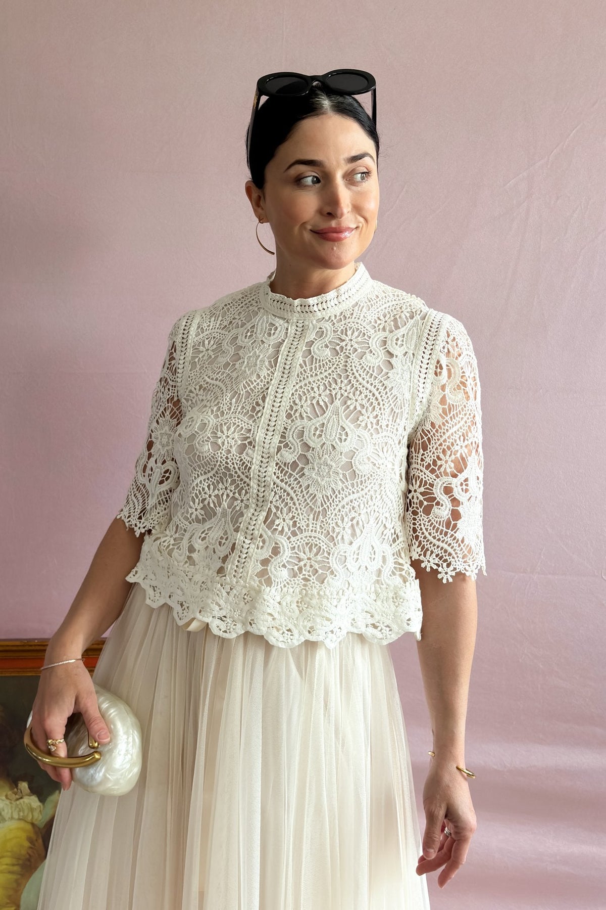French Tops | Floral Lace Short Sleeve Blouse | Choklate Paris - Women&#39;s Shirts &amp; Tops - Blooming Daily