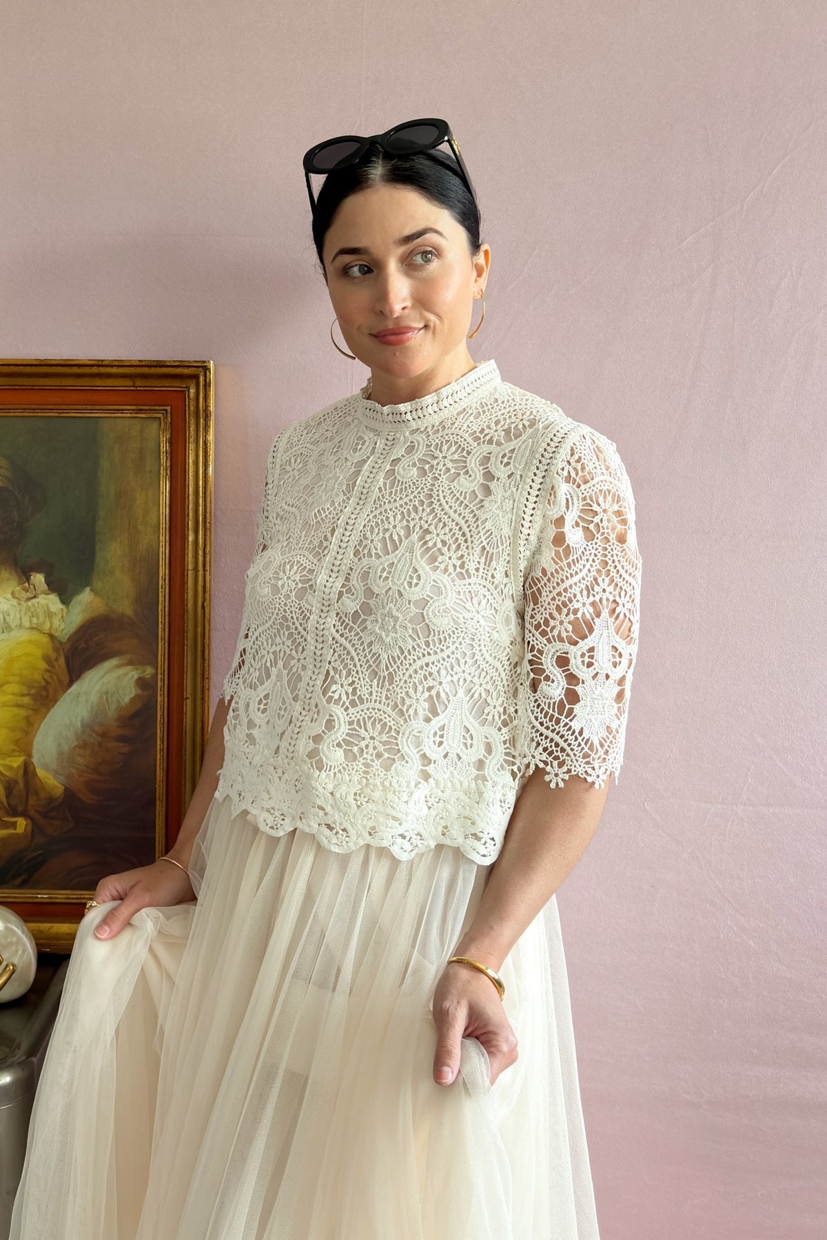 French Tops | Floral Lace Short Sleeve Blouse | Choklate Paris - Women&#39;s Shirts &amp; Tops - Blooming Daily