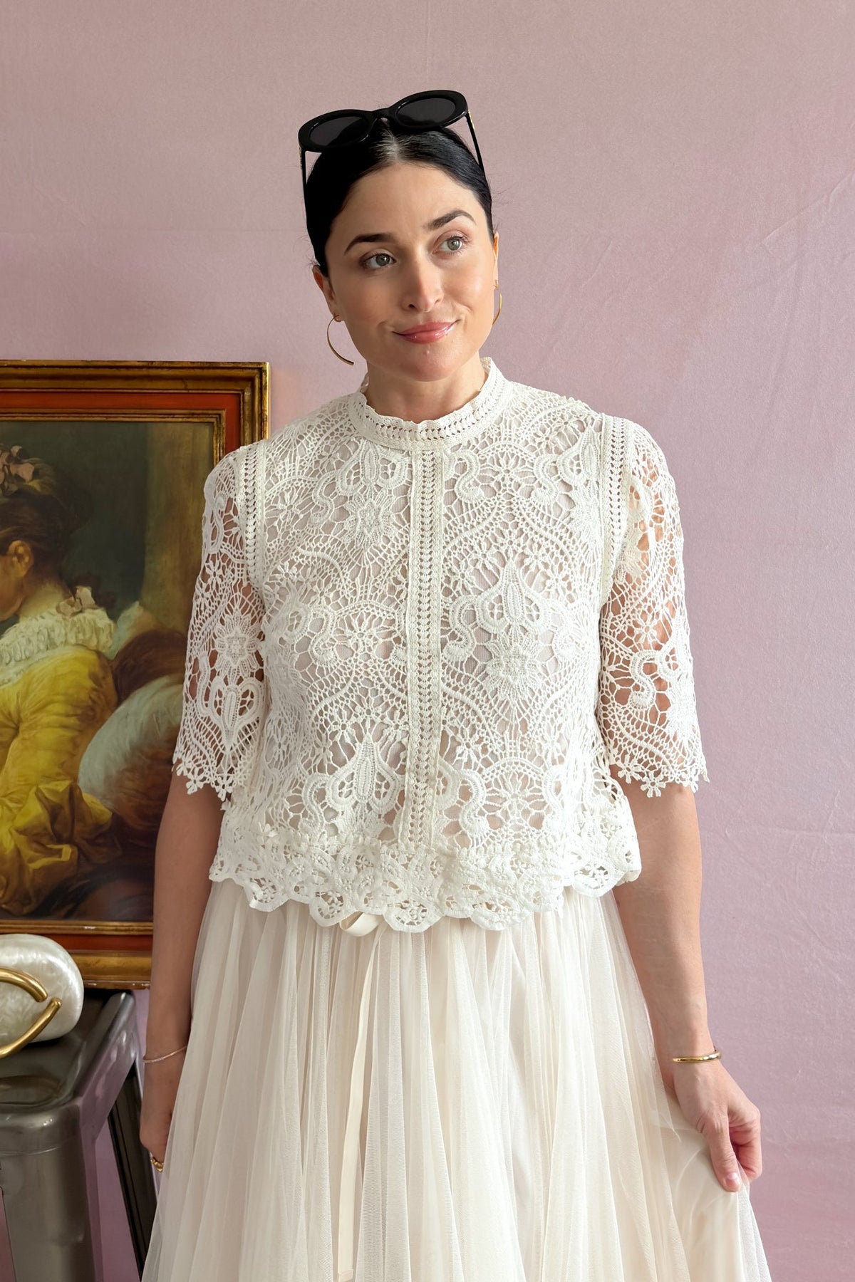 French Tops | Floral Lace Short Sleeve Blouse | Choklate Paris - Women&#39;s Shirts &amp; Tops - Blooming Daily