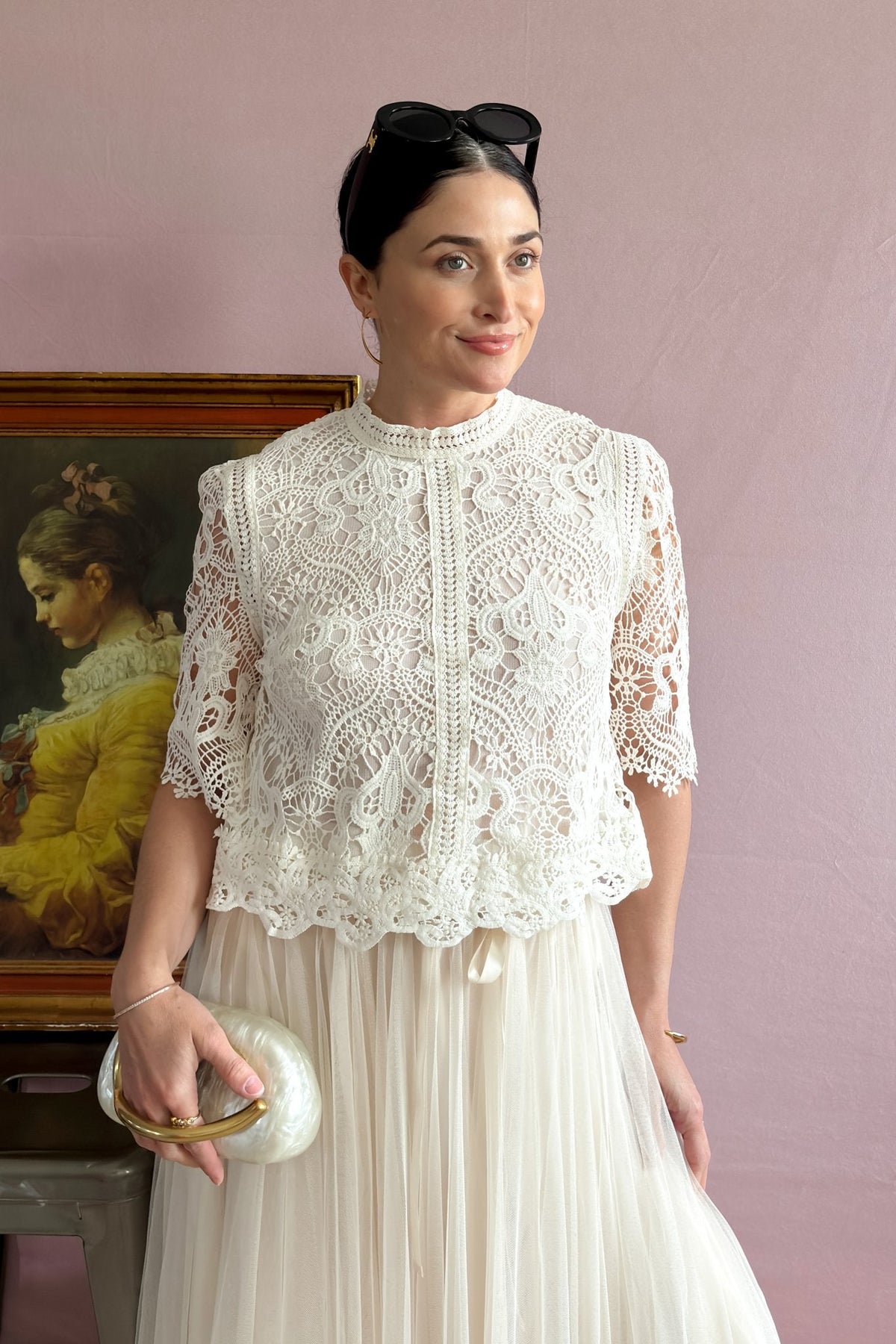 French Tops | Floral Lace Short Sleeve Blouse | Choklate Paris - Women&#39;s Shirts &amp; Tops - Blooming Daily