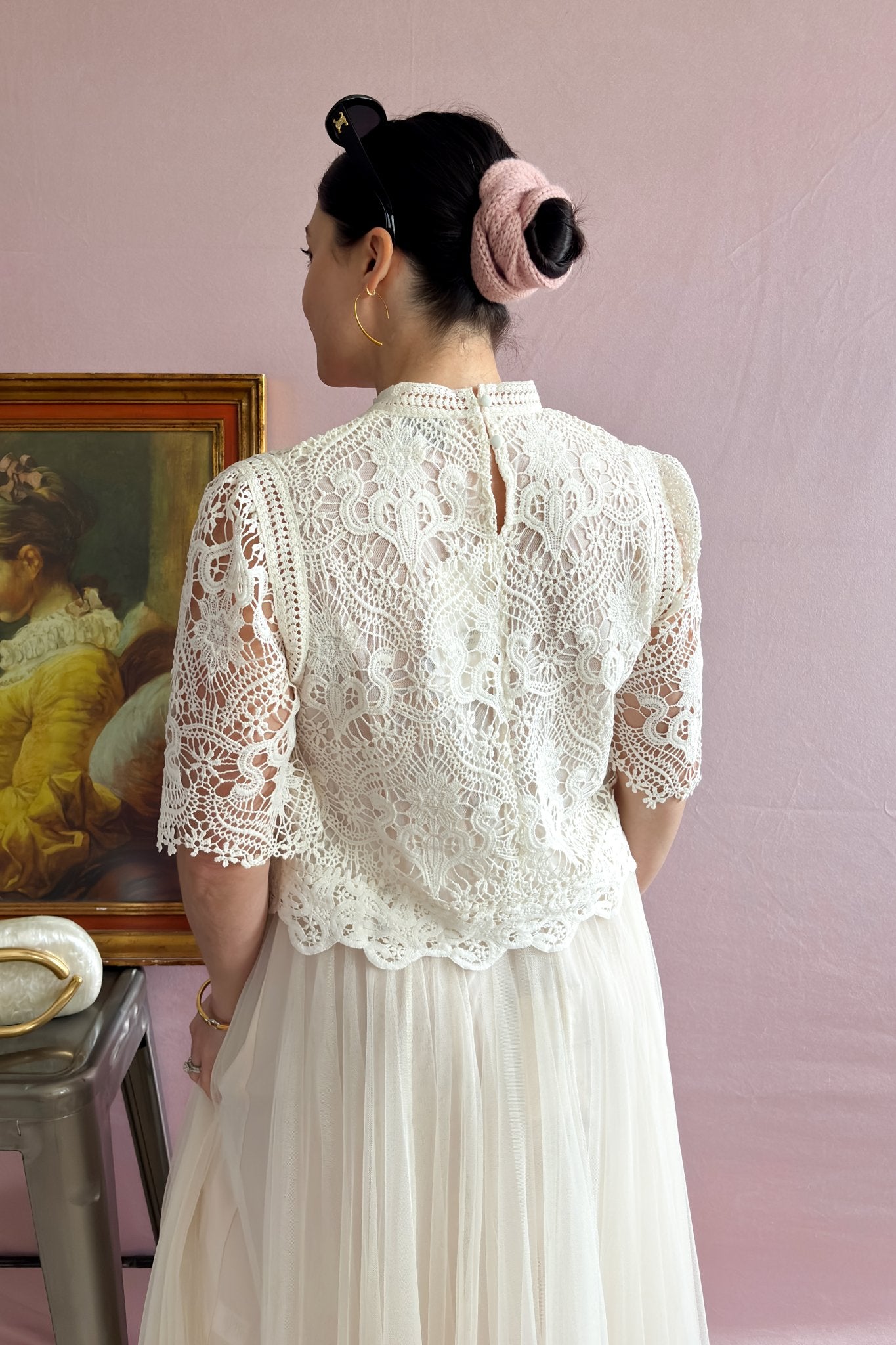 French Tops | Floral Lace Short Sleeve Blouse | Choklate Paris - Women's Shirts & Tops - Blooming Daily
