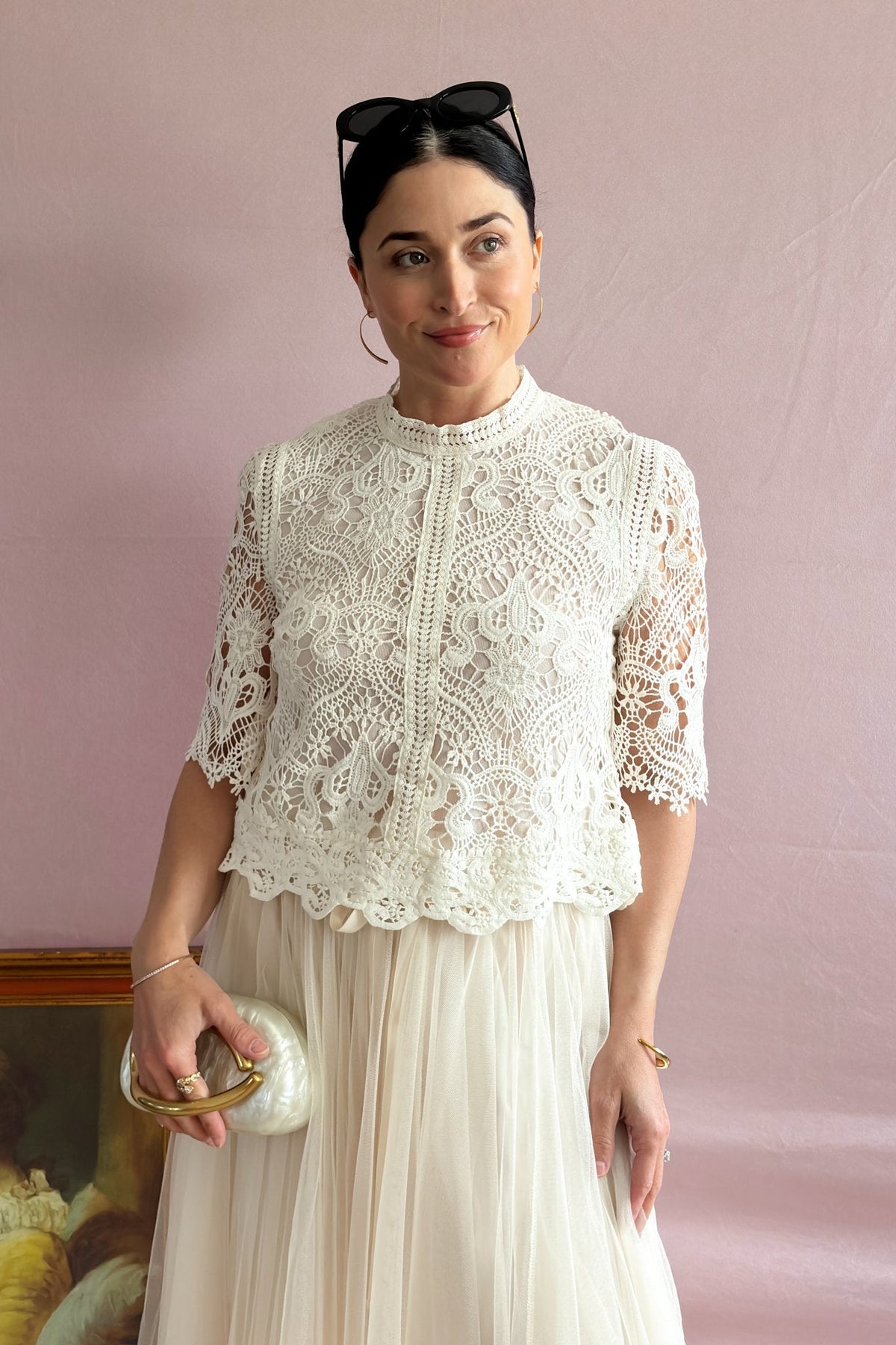 French Tops | Floral Lace Short Sleeve Blouse | Choklate Paris - Women&#39;s Shirts &amp; Tops - Blooming Daily